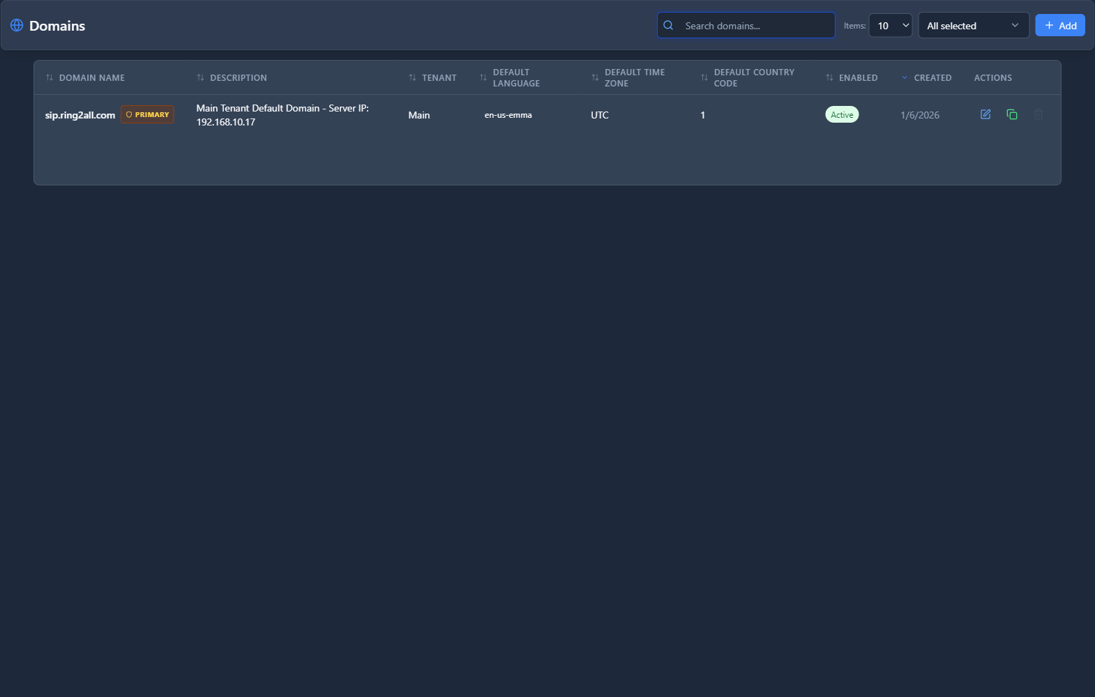 Telephony Domains Form
