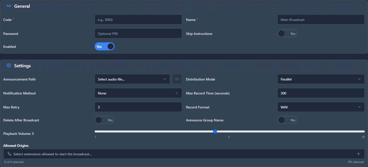 Voicemail Broadcast Form