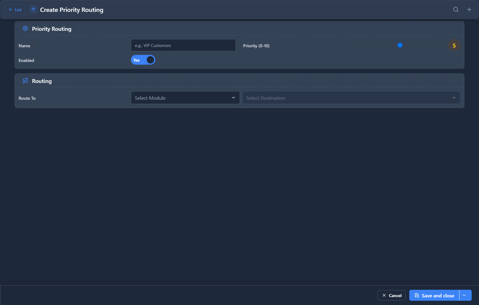 Priority Routing Form