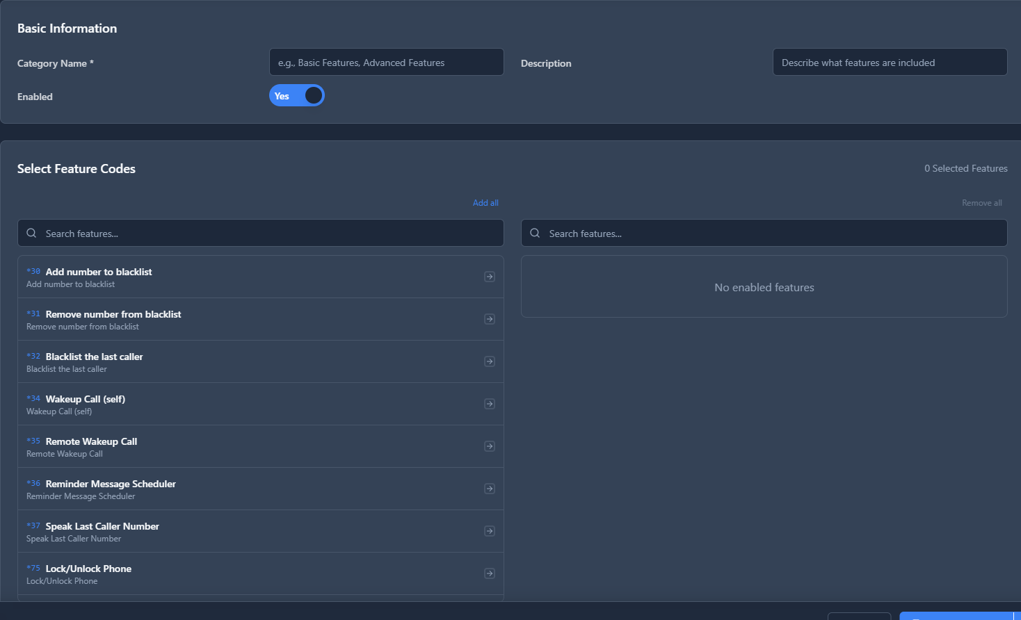 Feature Categories Form
