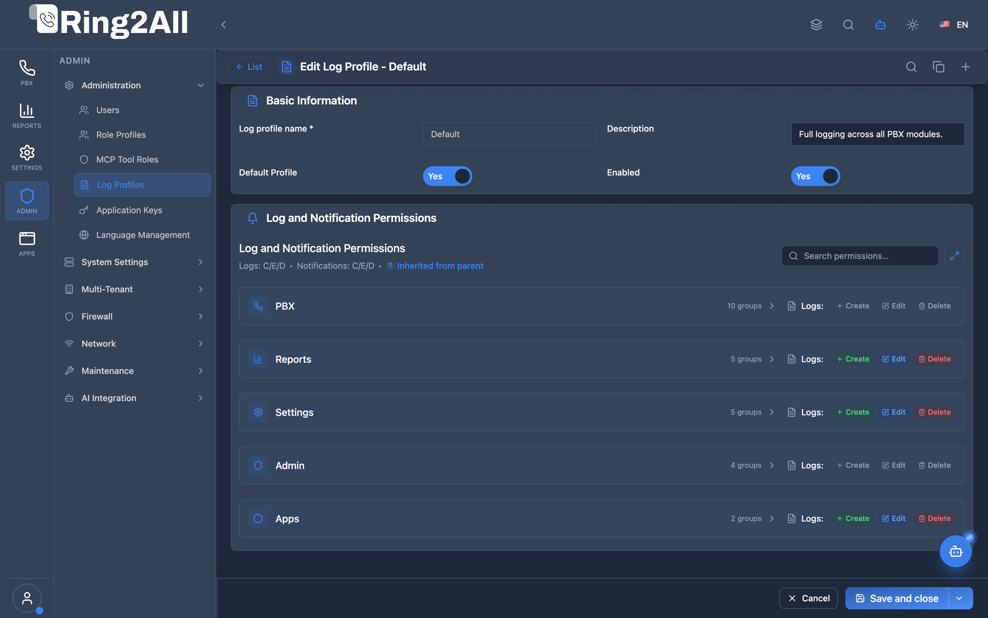 Log Profile Configuration Form