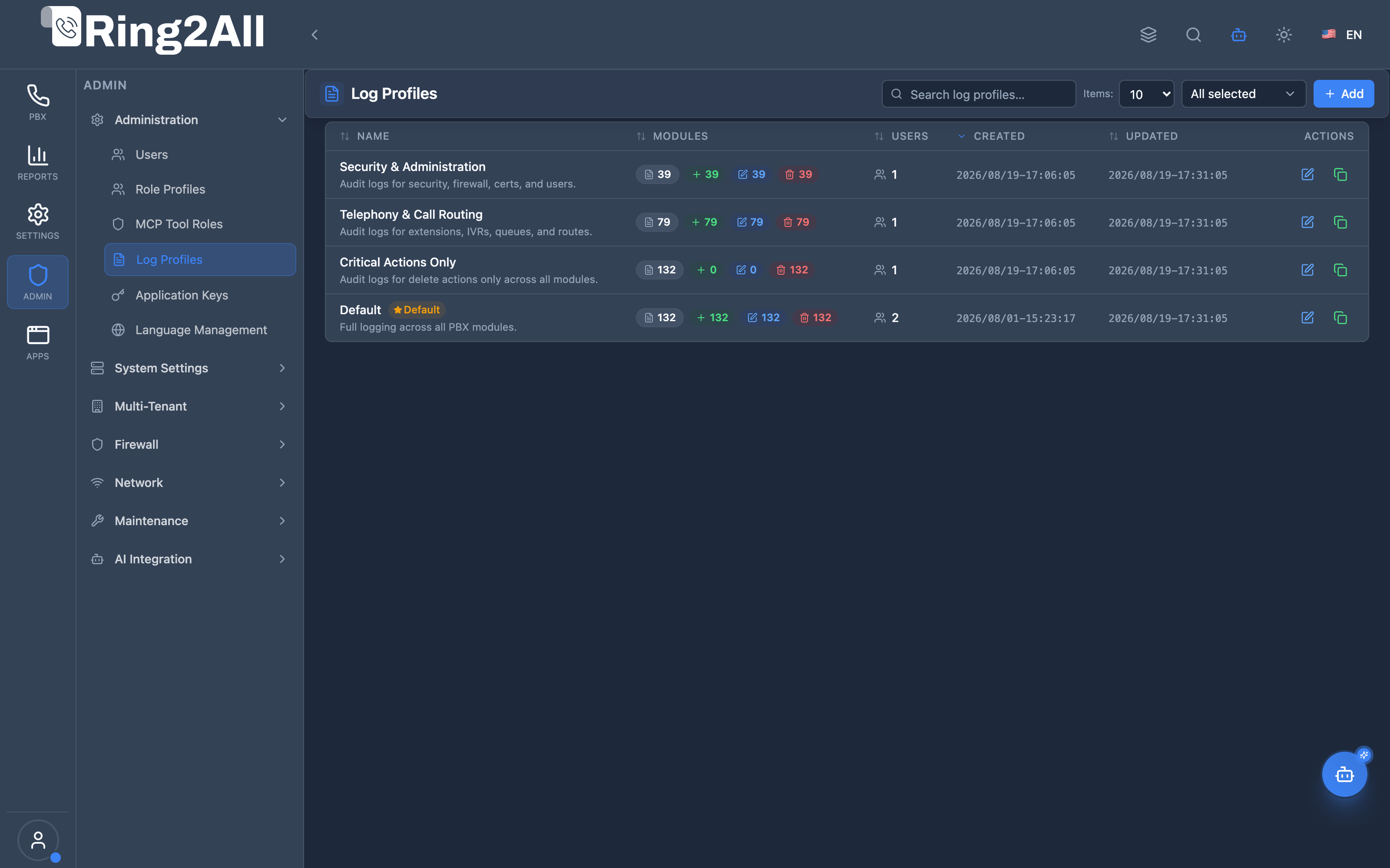 Log Profiles List