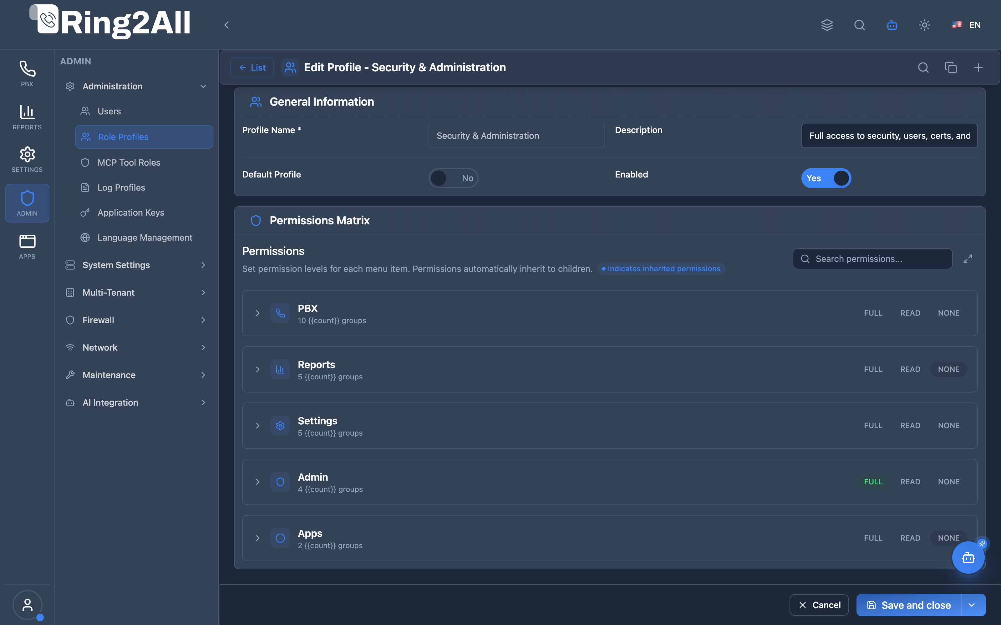 Role Profile Configuration Form