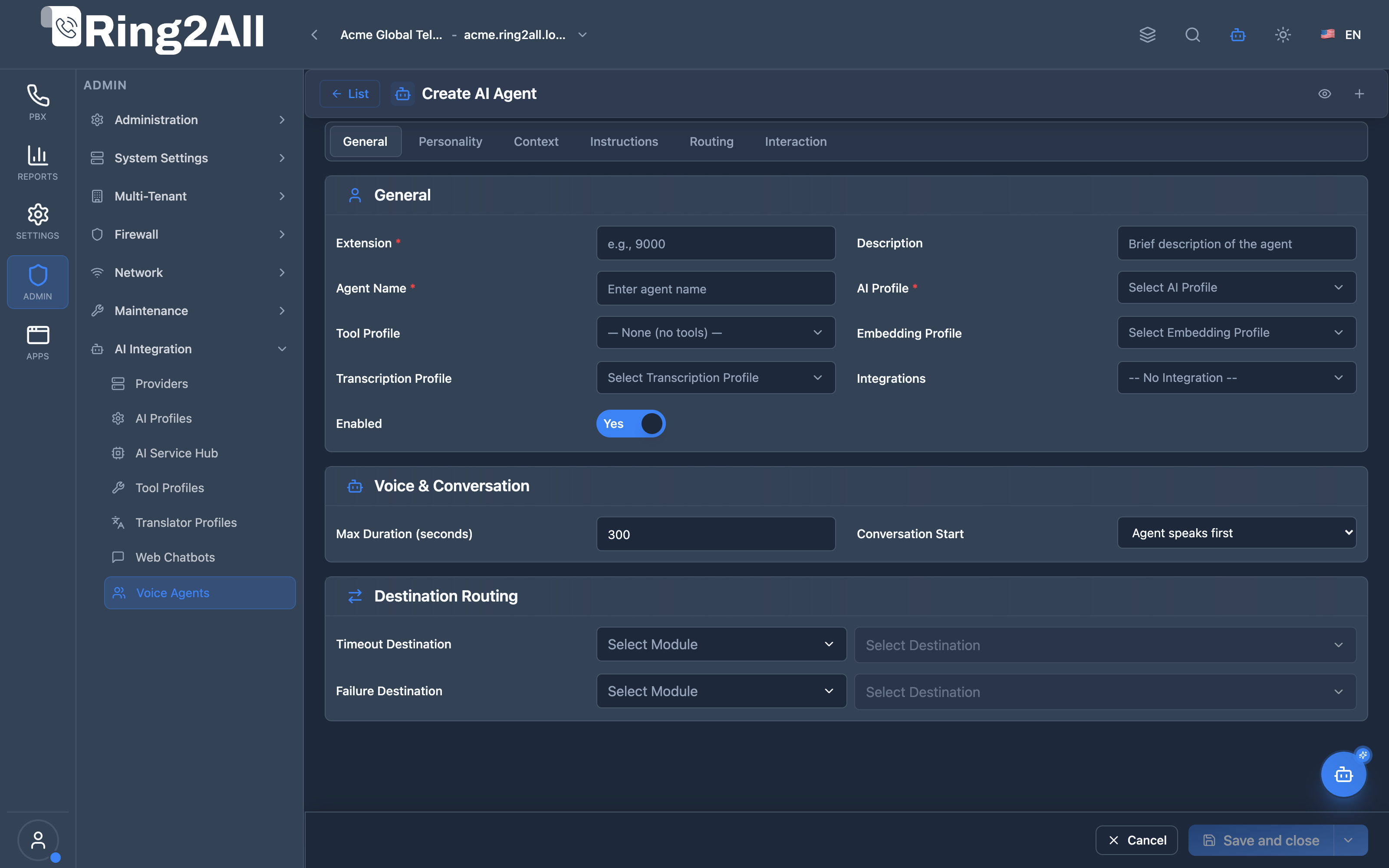 Voice Agent Configuration Form