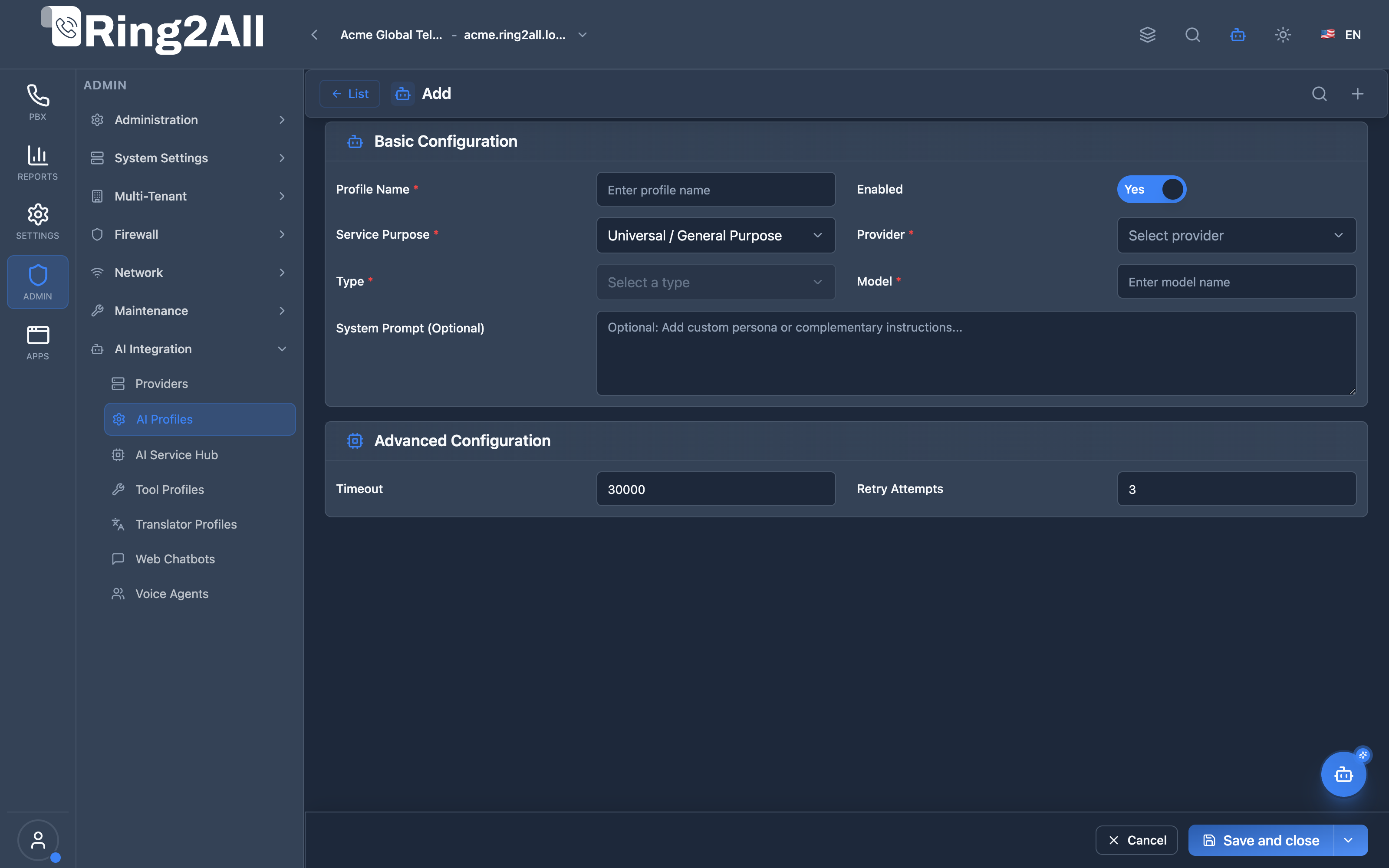 AI Profile Configuration Form