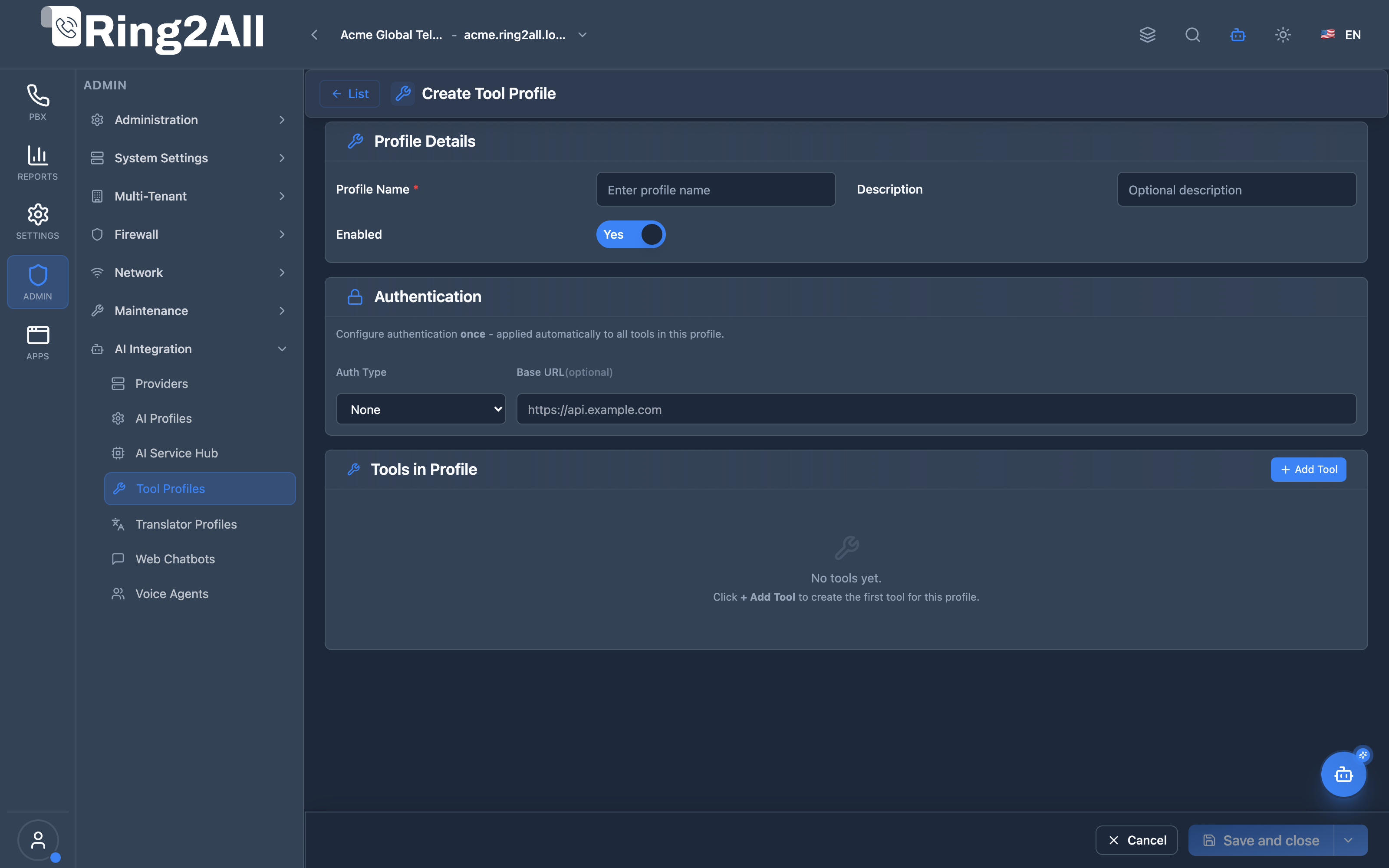 AI Tool Profile Configuration Form