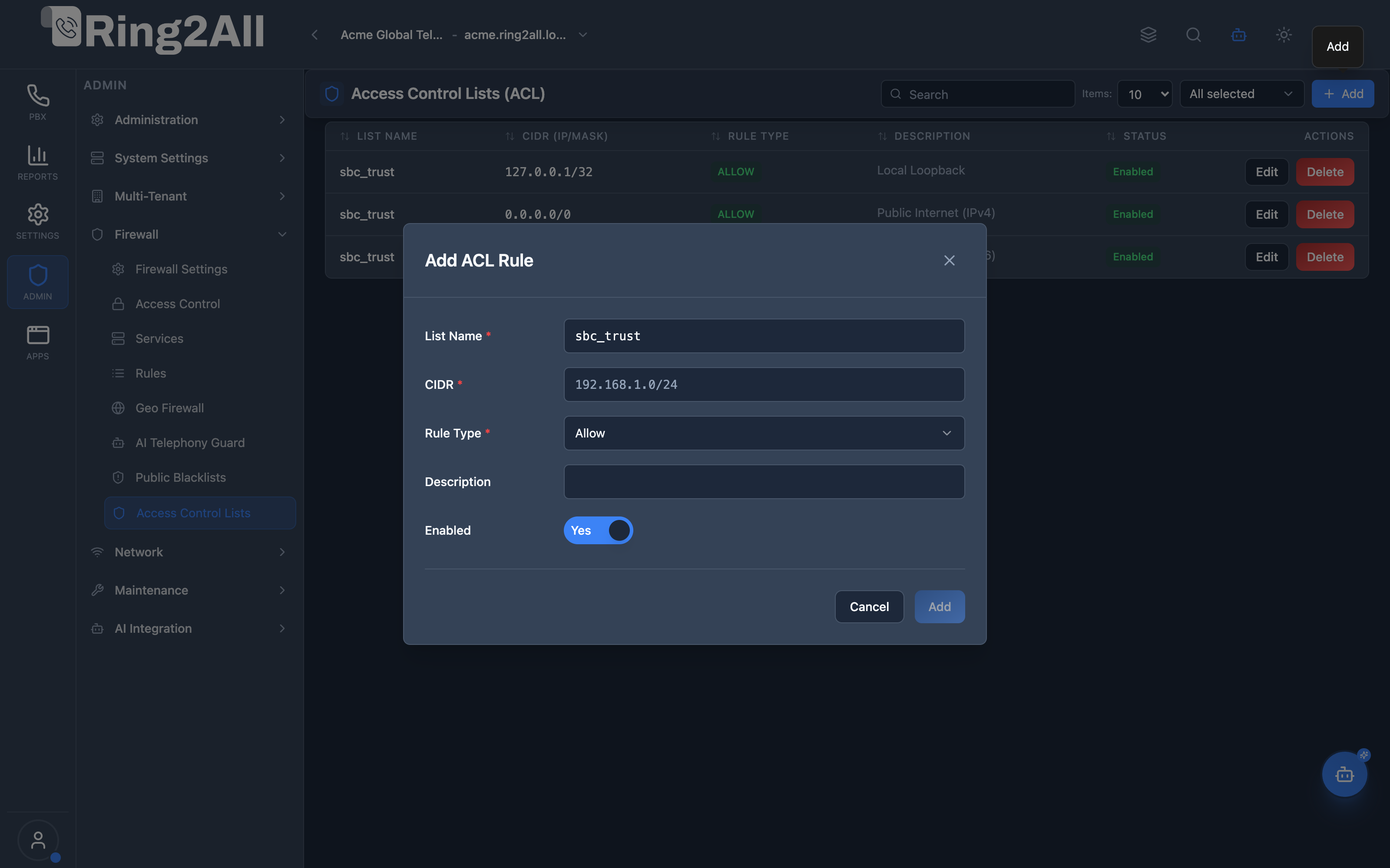Add ACL Rule Modal