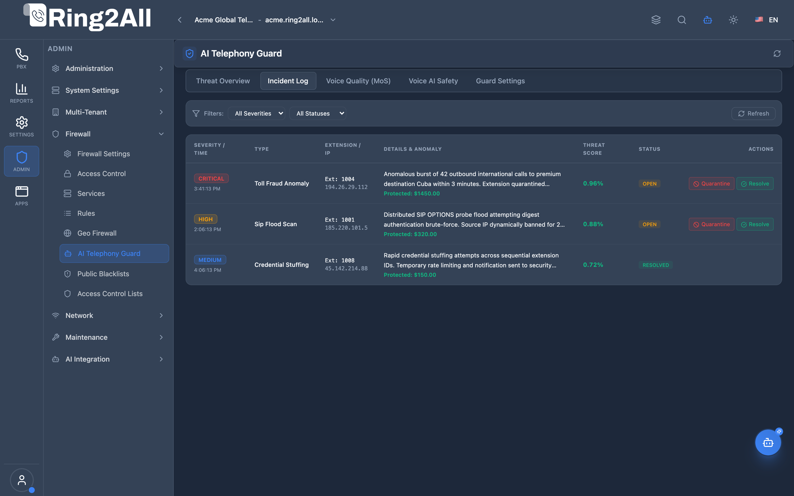 AI Telephony Guard Incident Log