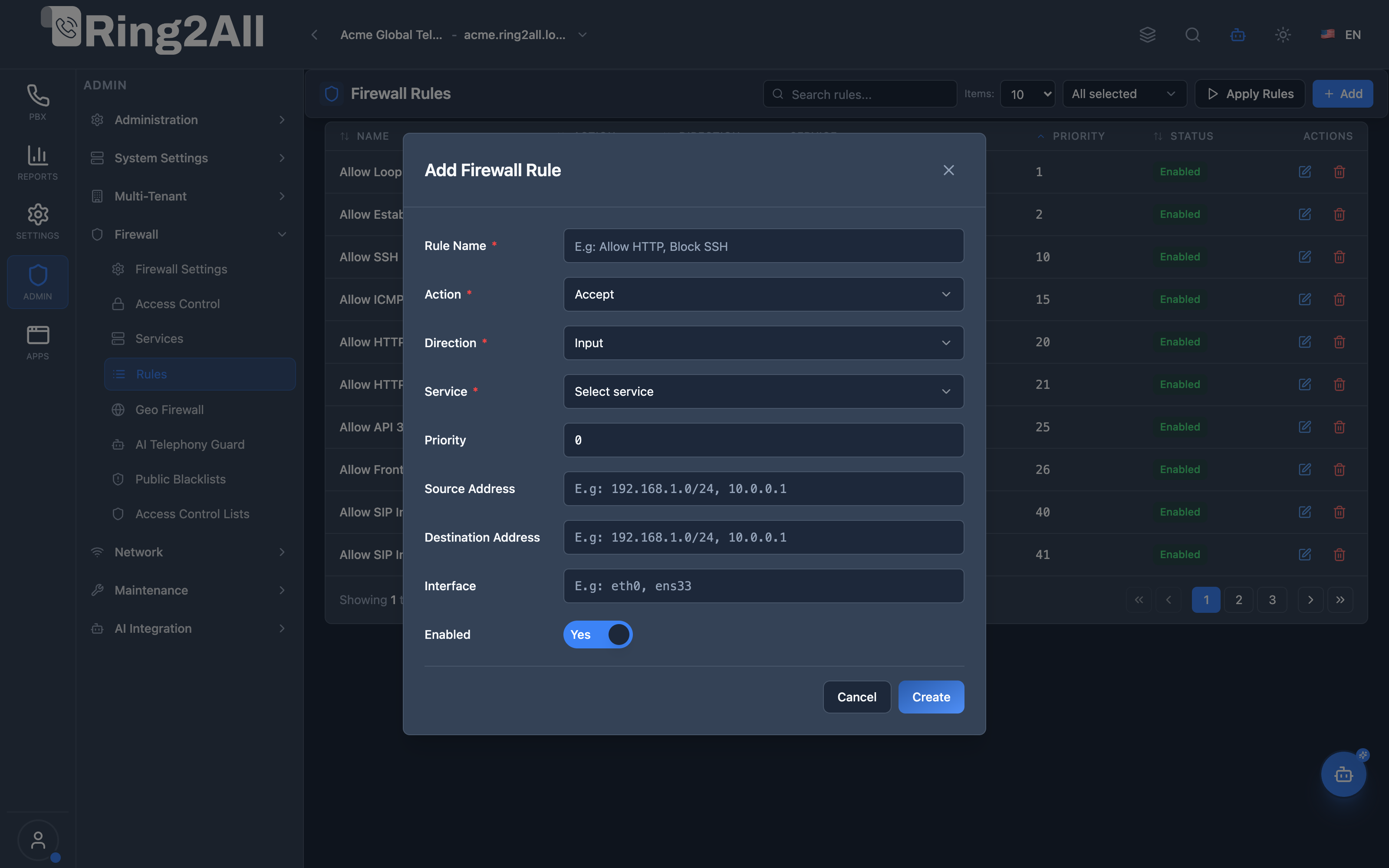 Add Firewall Rule Modal