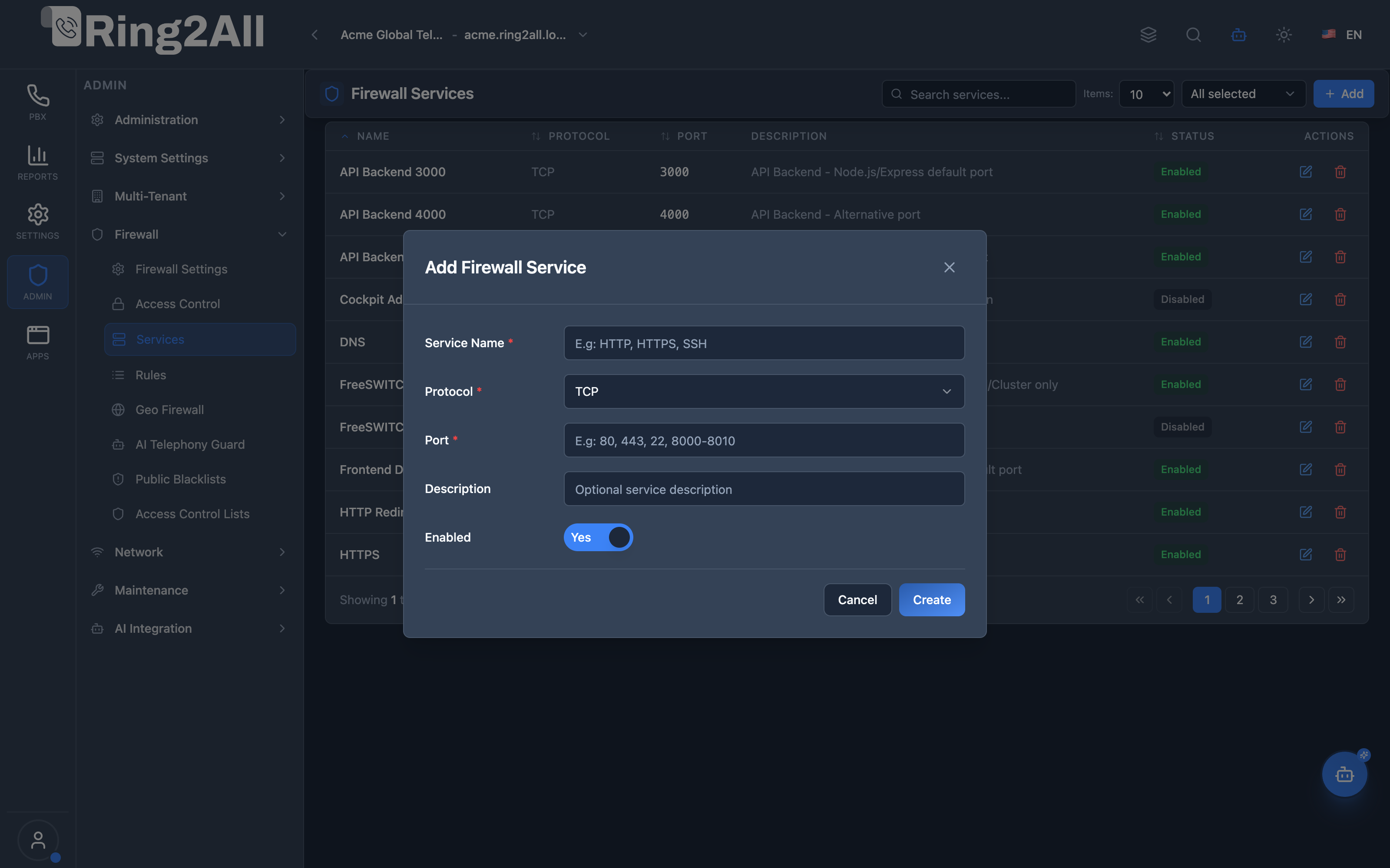 Add Firewall Service Modal