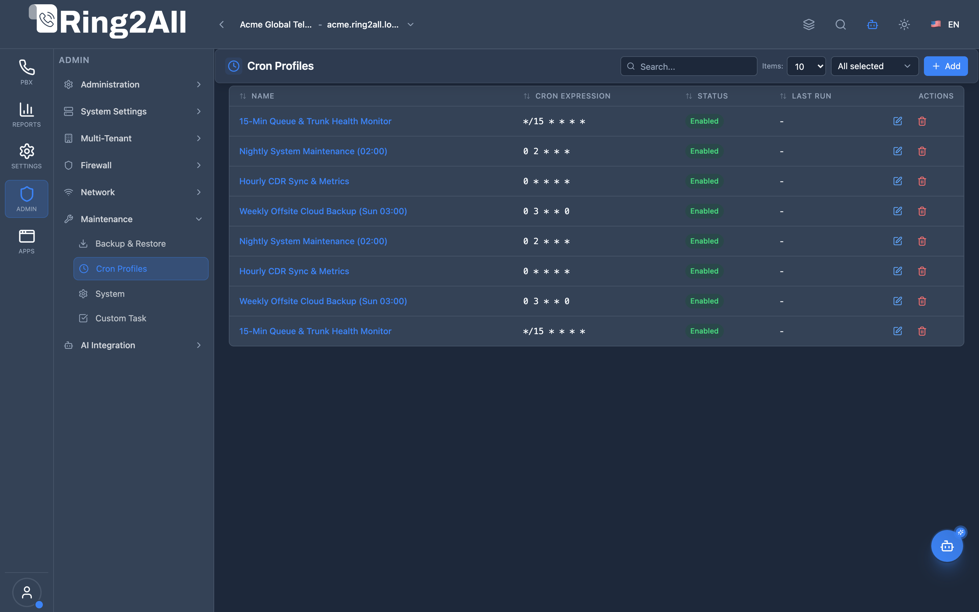 Cron Profiles List