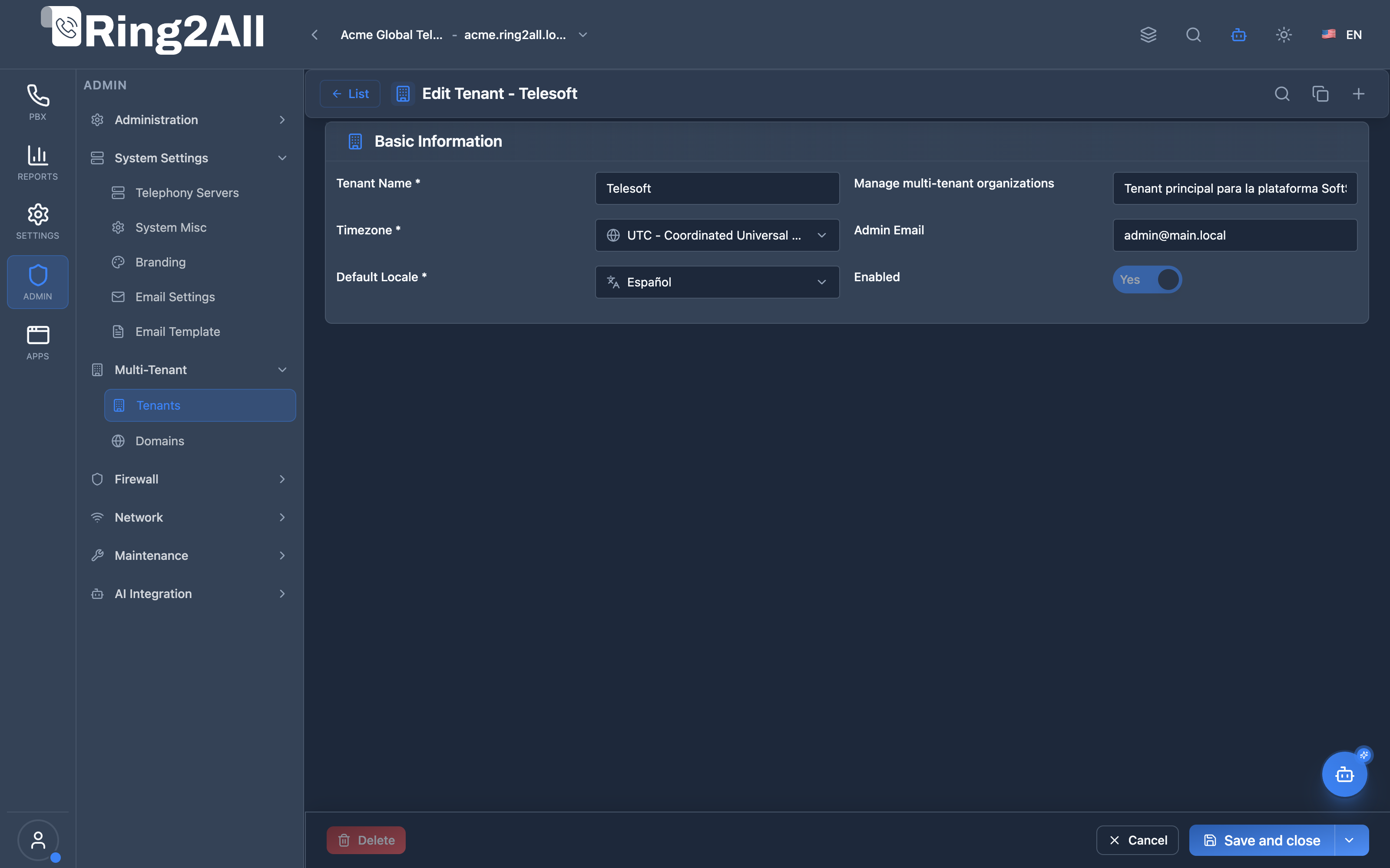 Tenant Configuration Form
