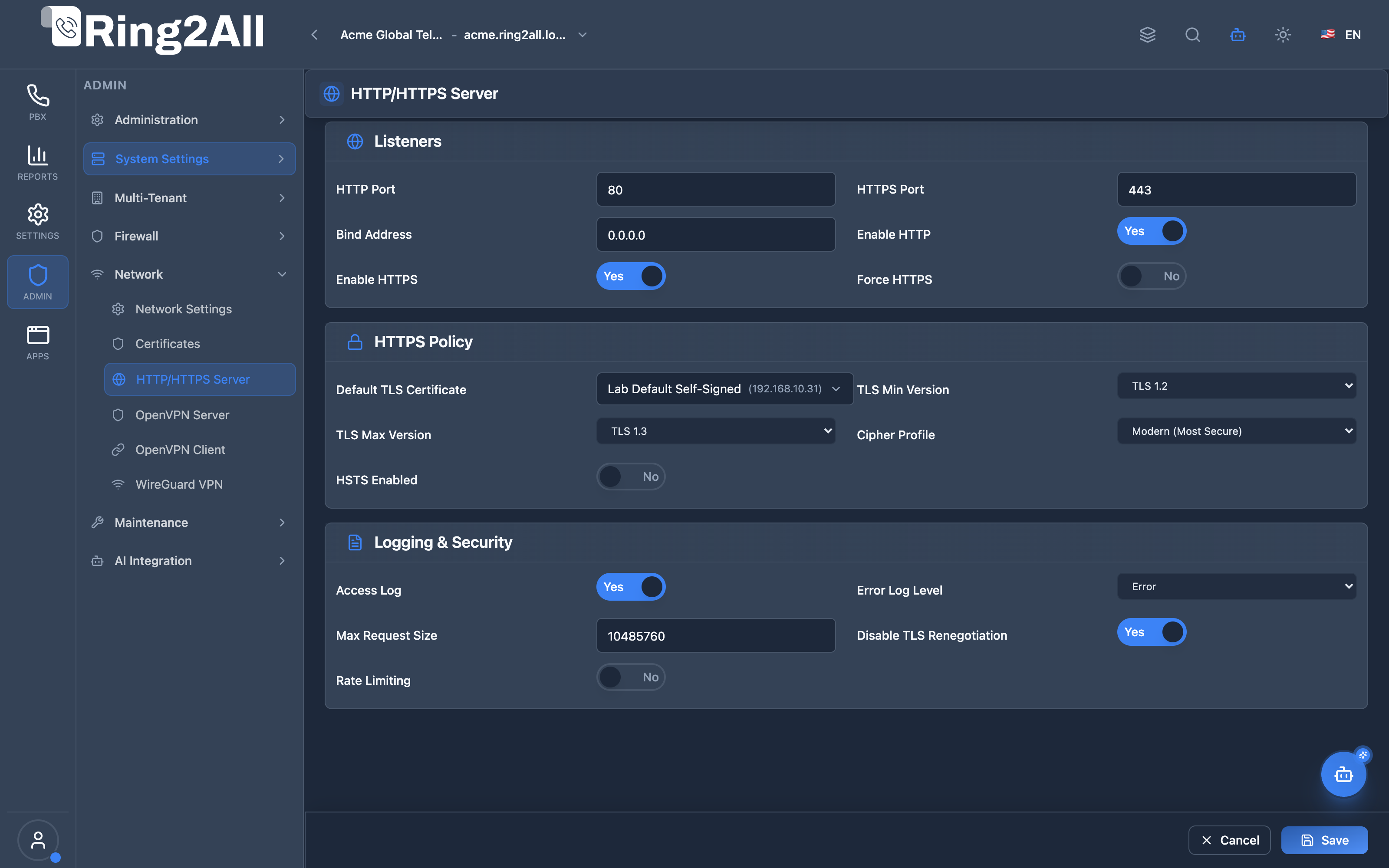 HTTP/HTTPS Server Configuration