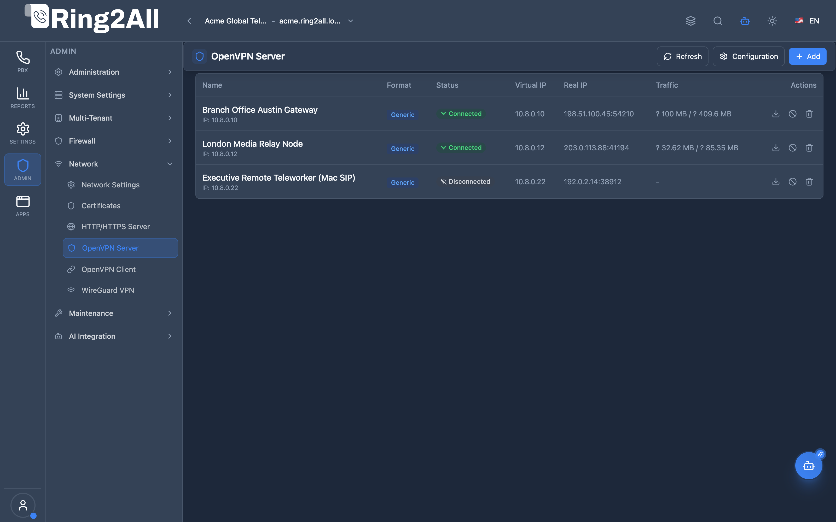 OpenVPN Connected Clients Table