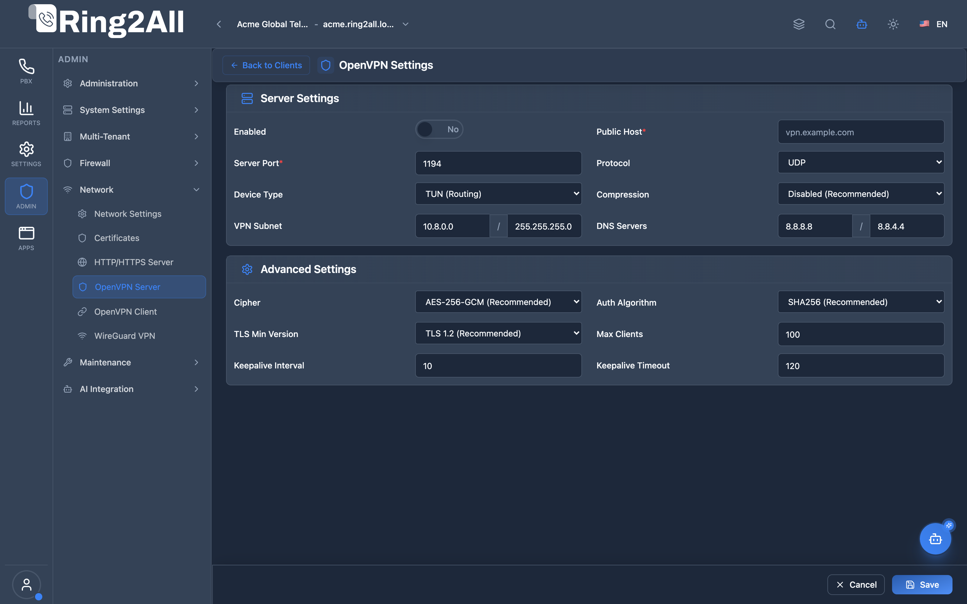 OpenVPN Server Configuration Settings