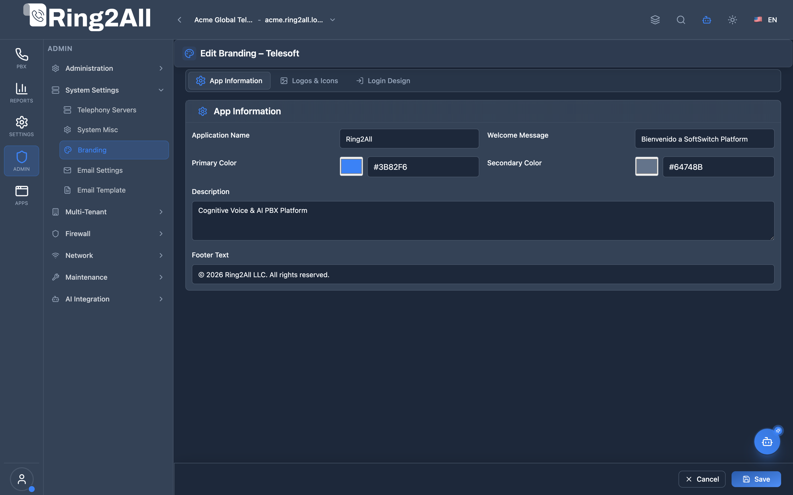 Tenant Branding Configuration Form