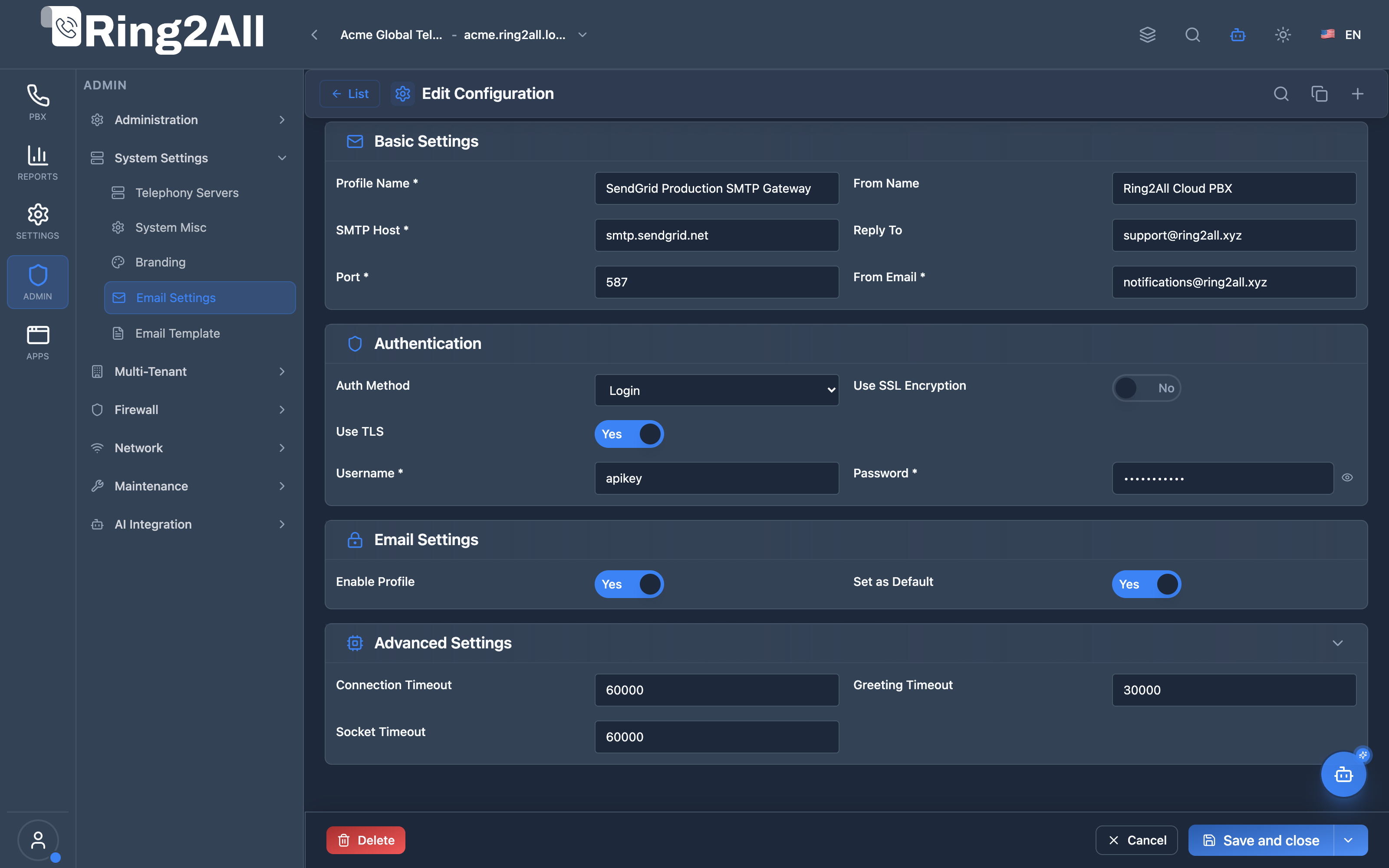 Email Configuration Form