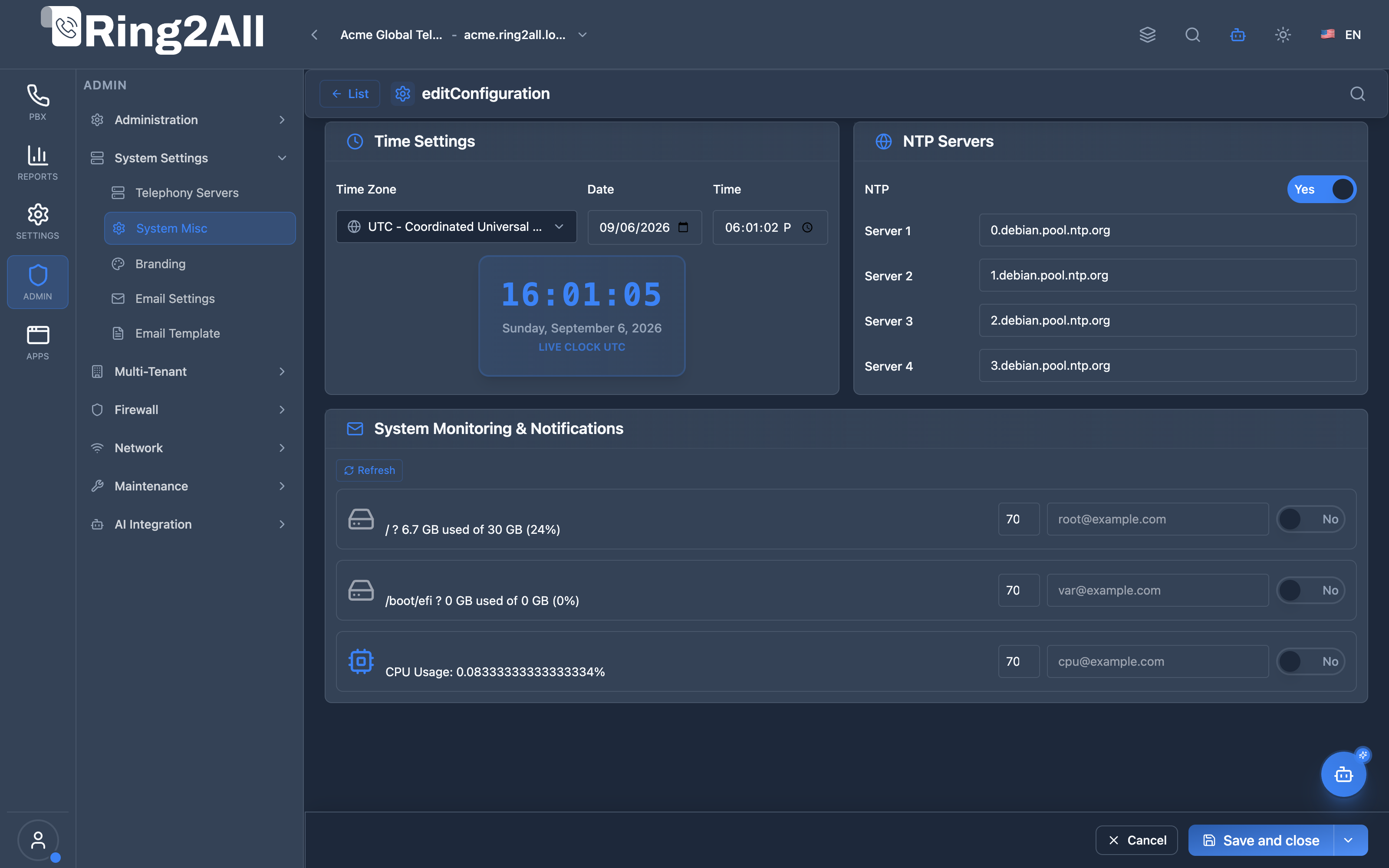 System Misc Configuration Form