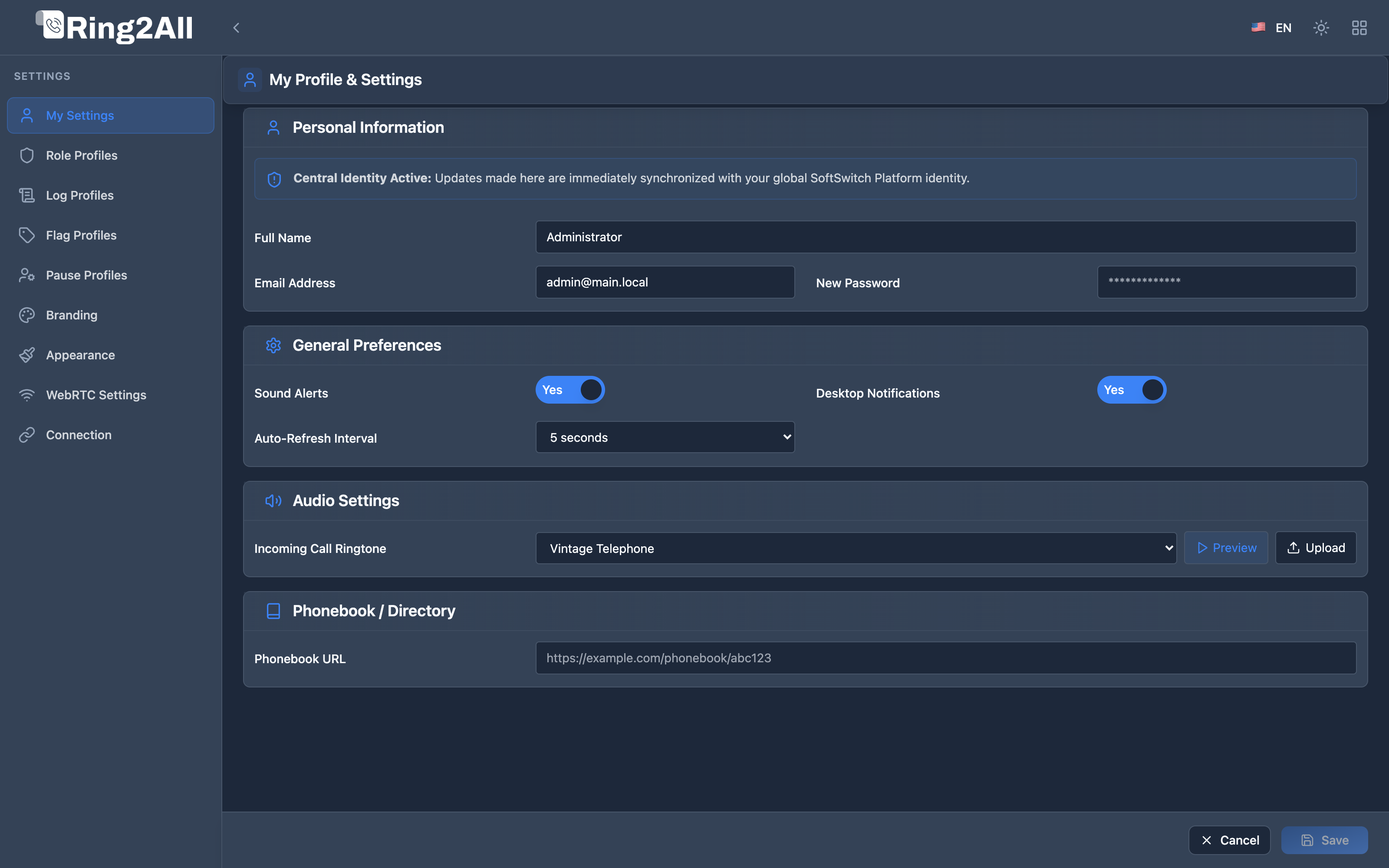 My Settings Console