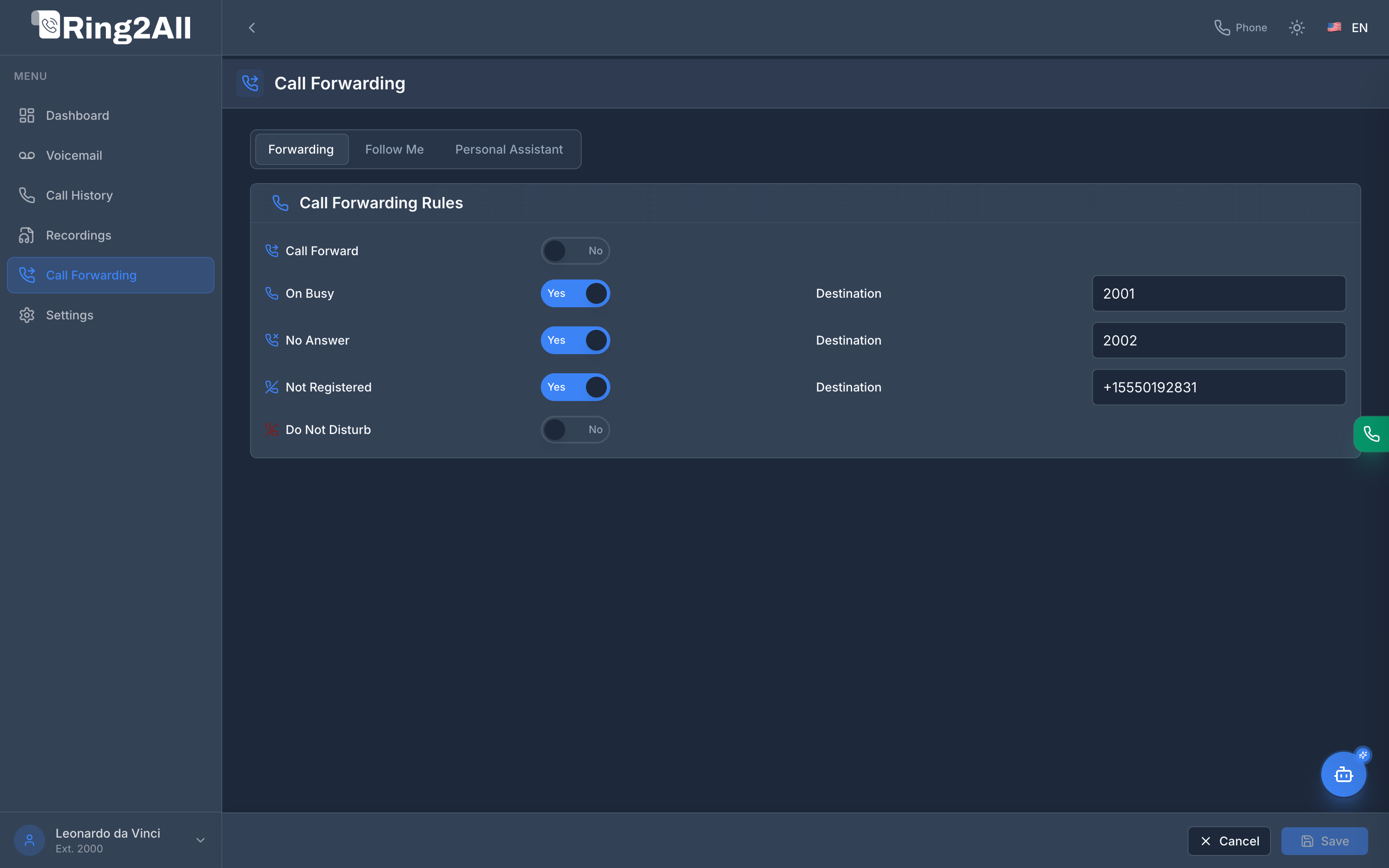 User Portal Call Forwarding