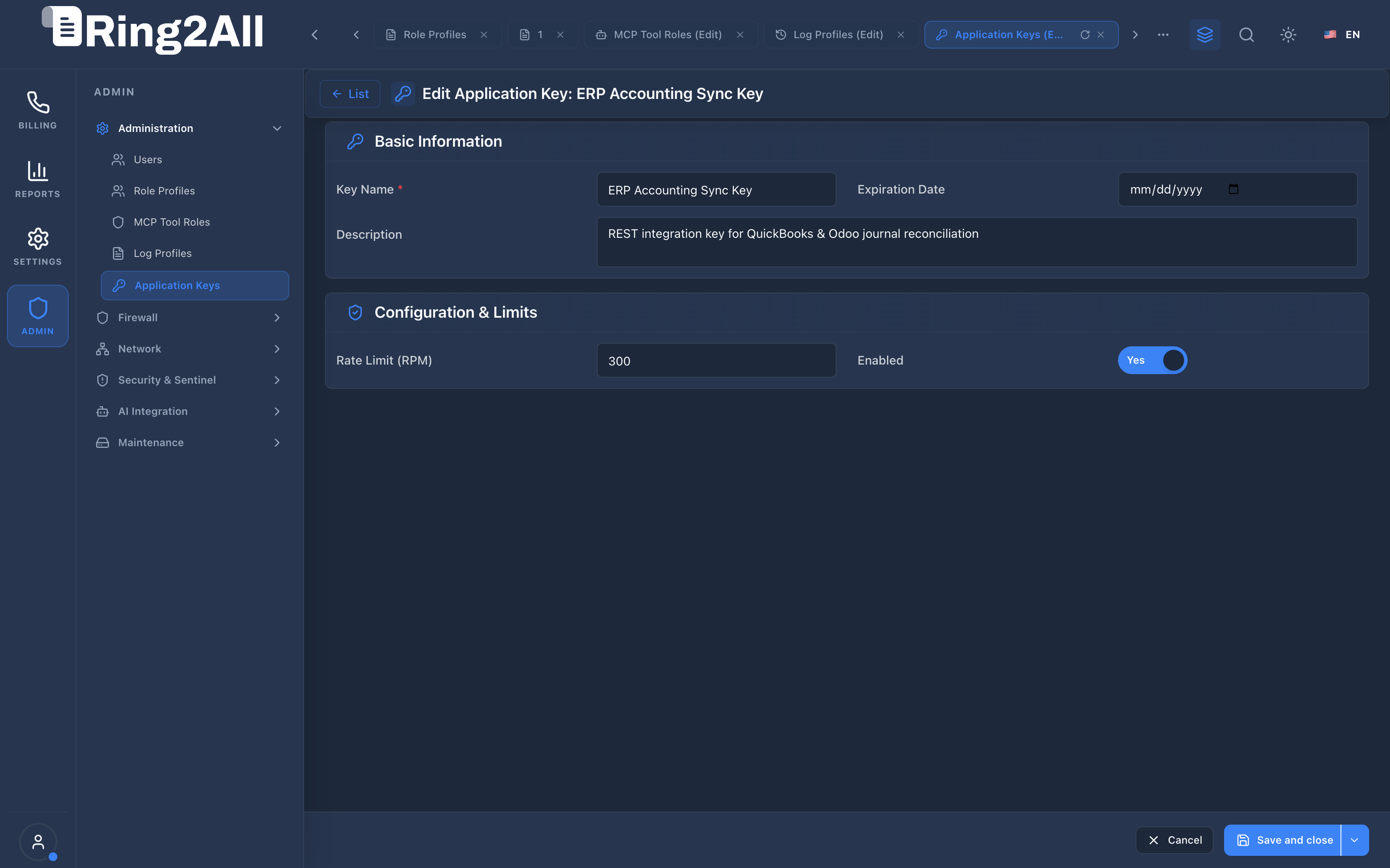 Application Key Form View