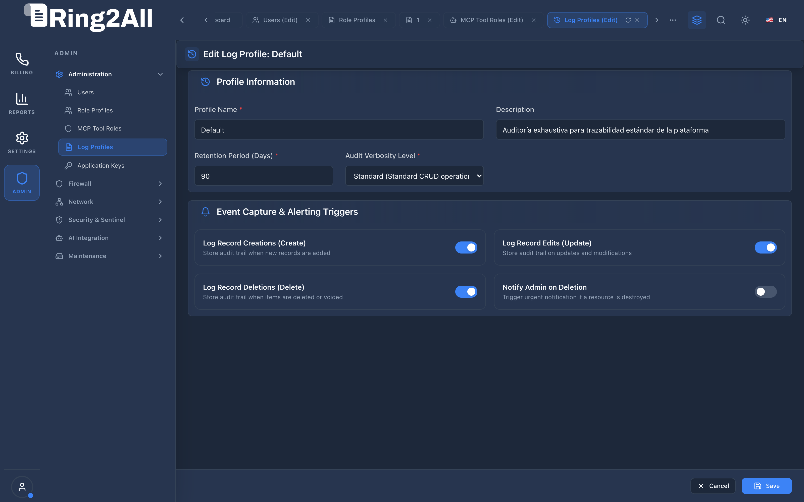 Log Profile Form View