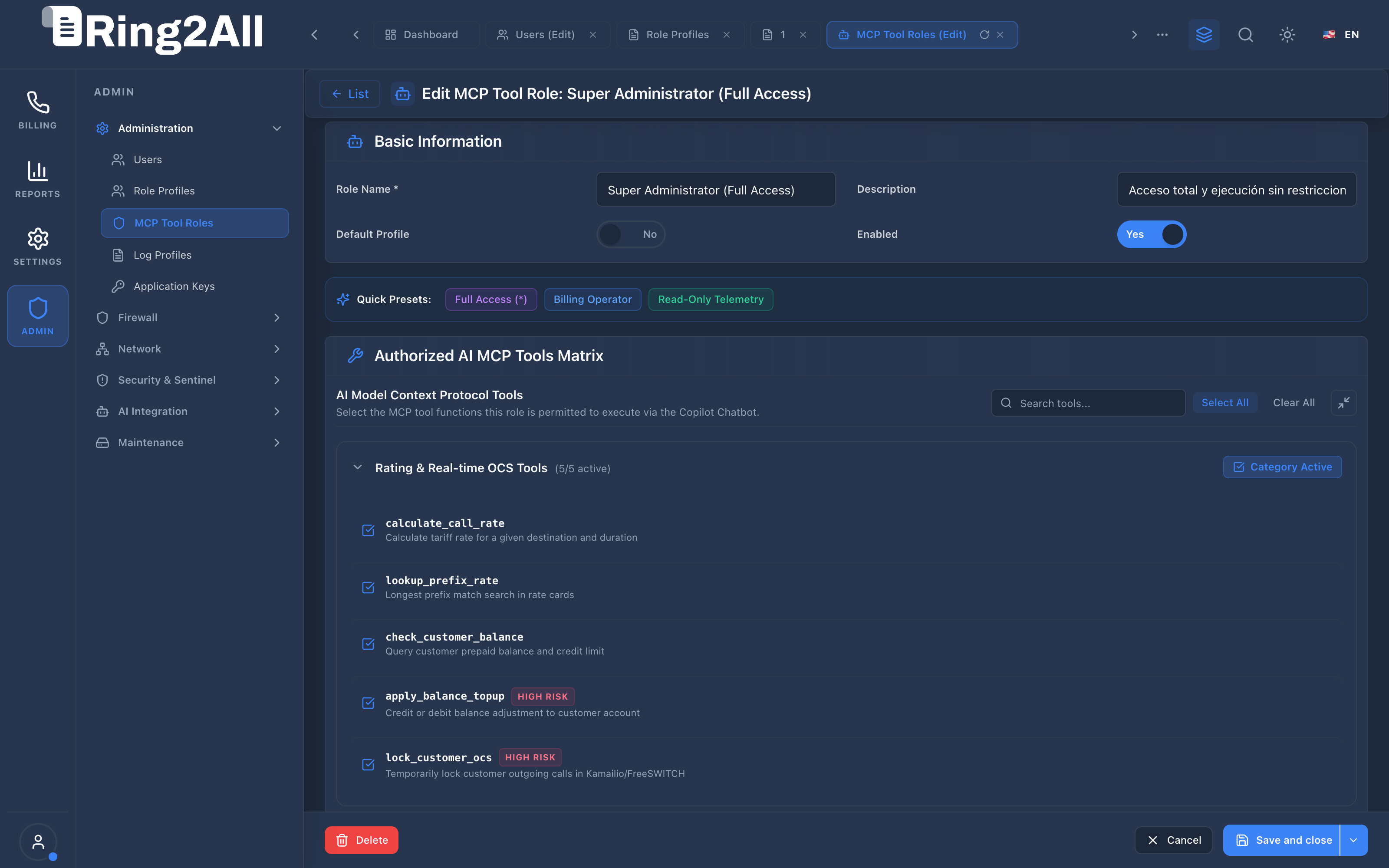 MCP Tool Role Form View