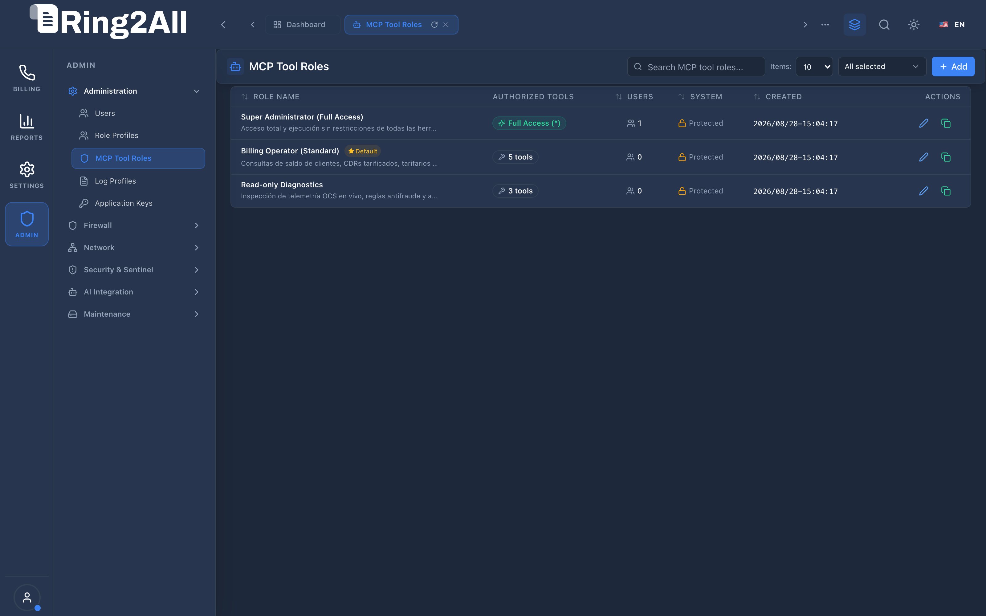 MCP Tool Roles List View