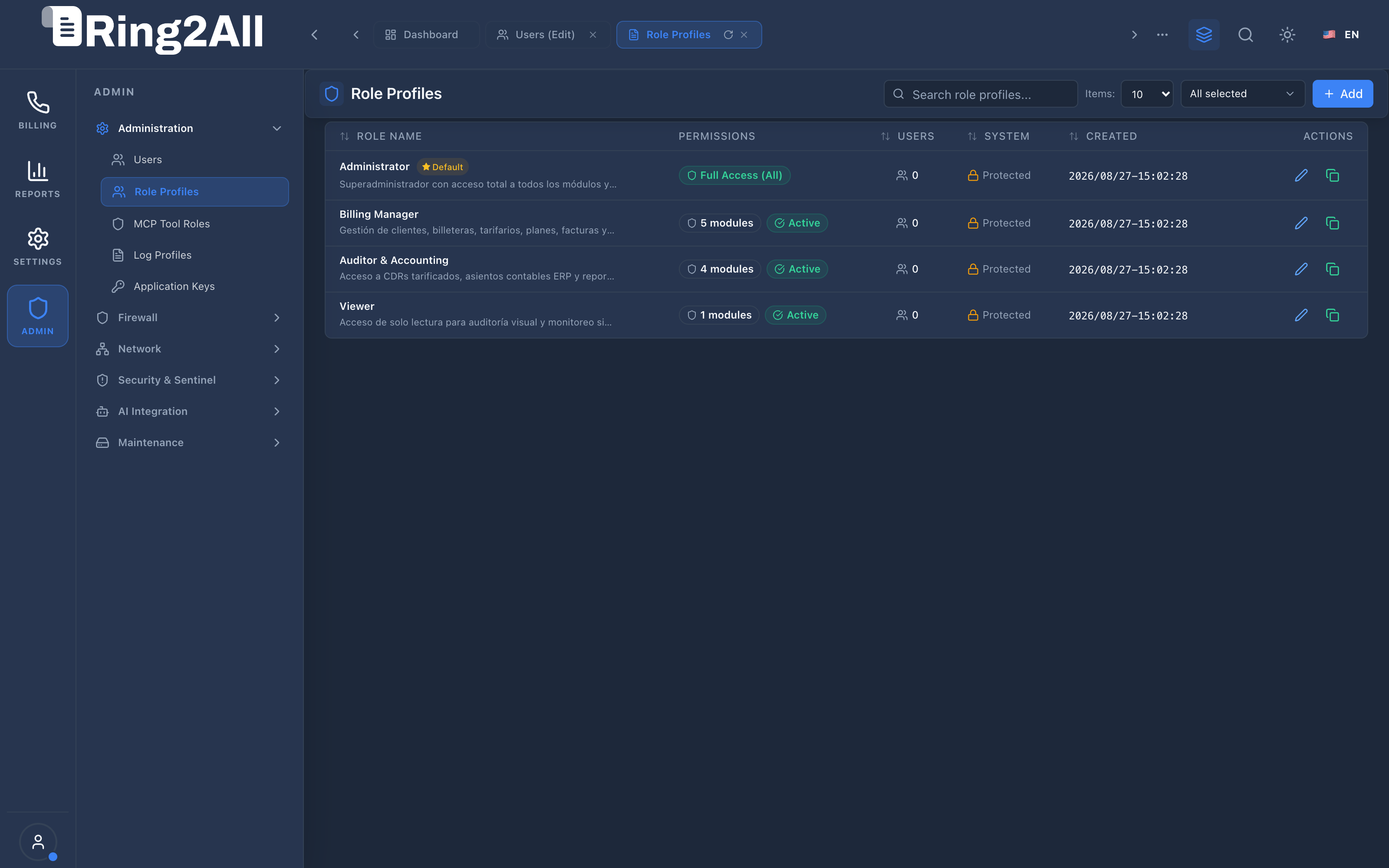 Role Profiles List View