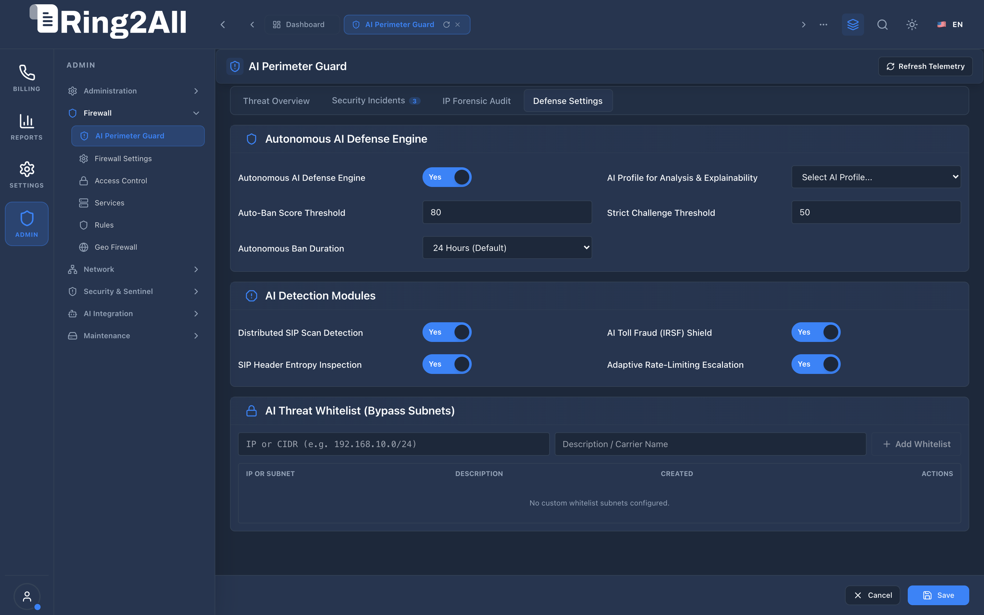 AI Perimeter Guard Defense Settings