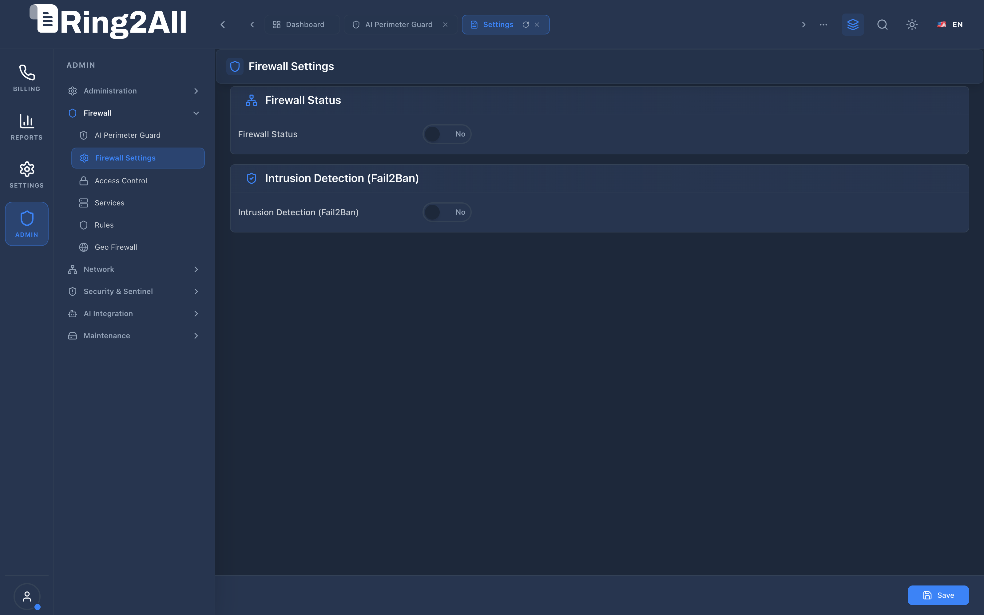 Firewall Settings View