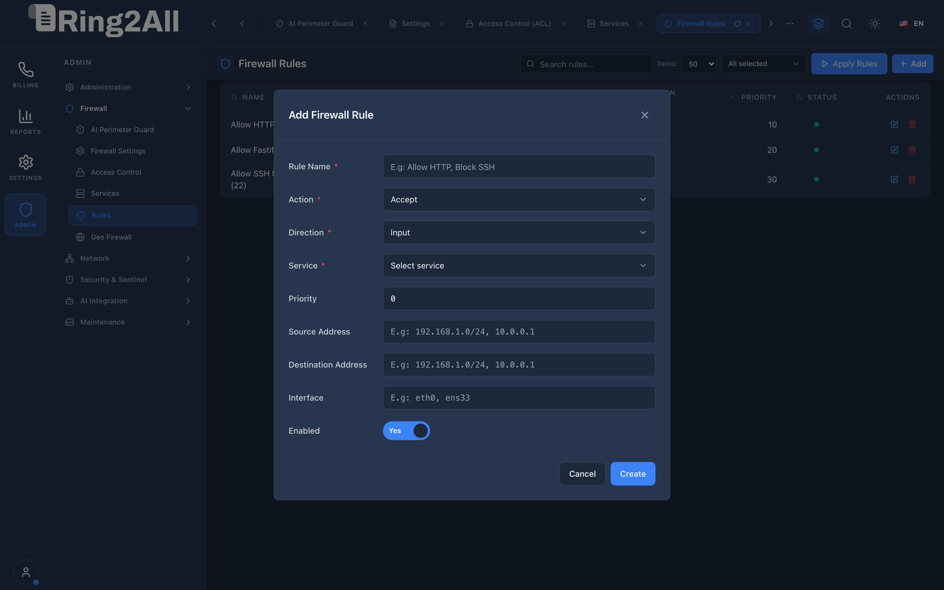 Add Firewall Rule Modal