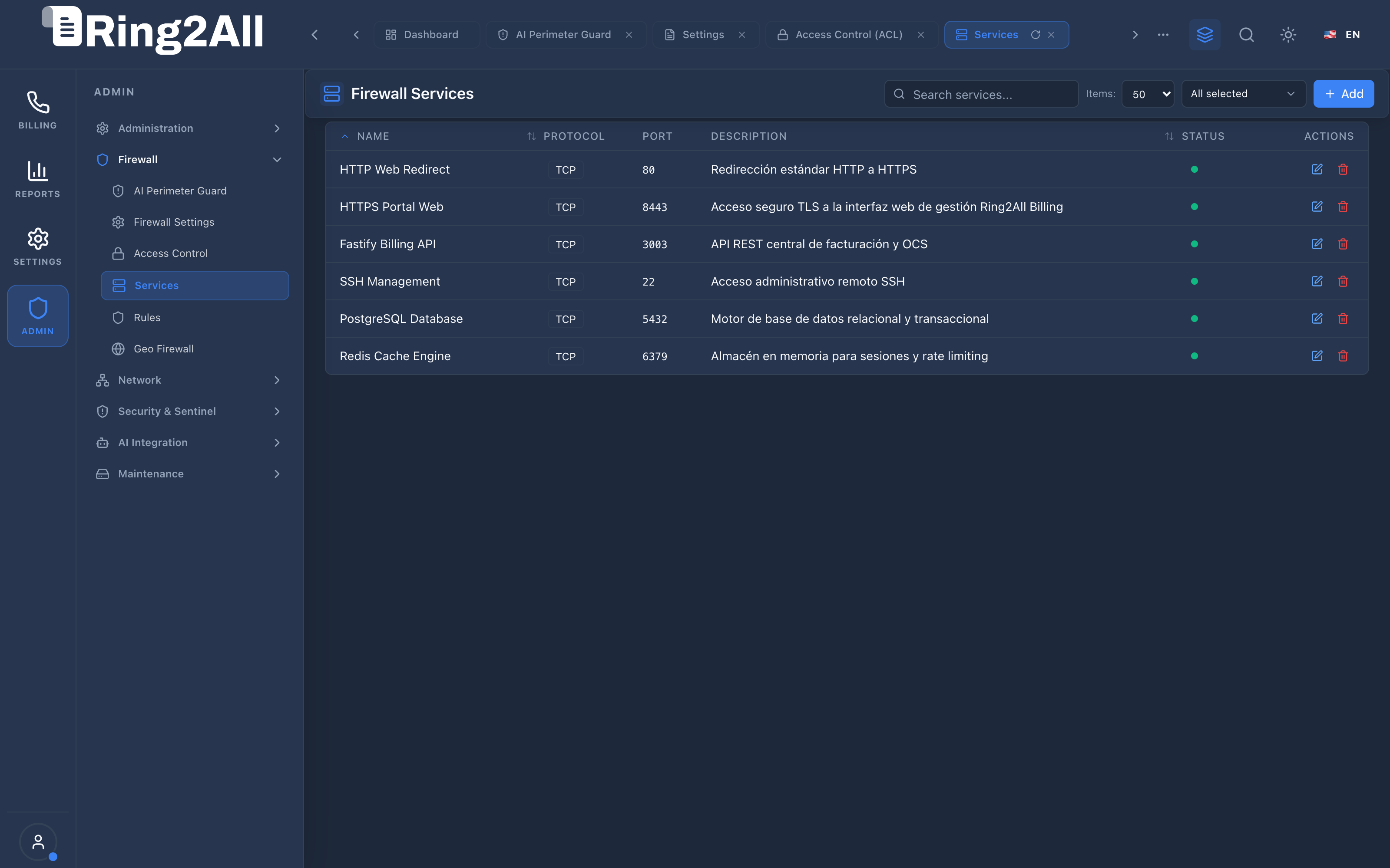 Firewall Services List View