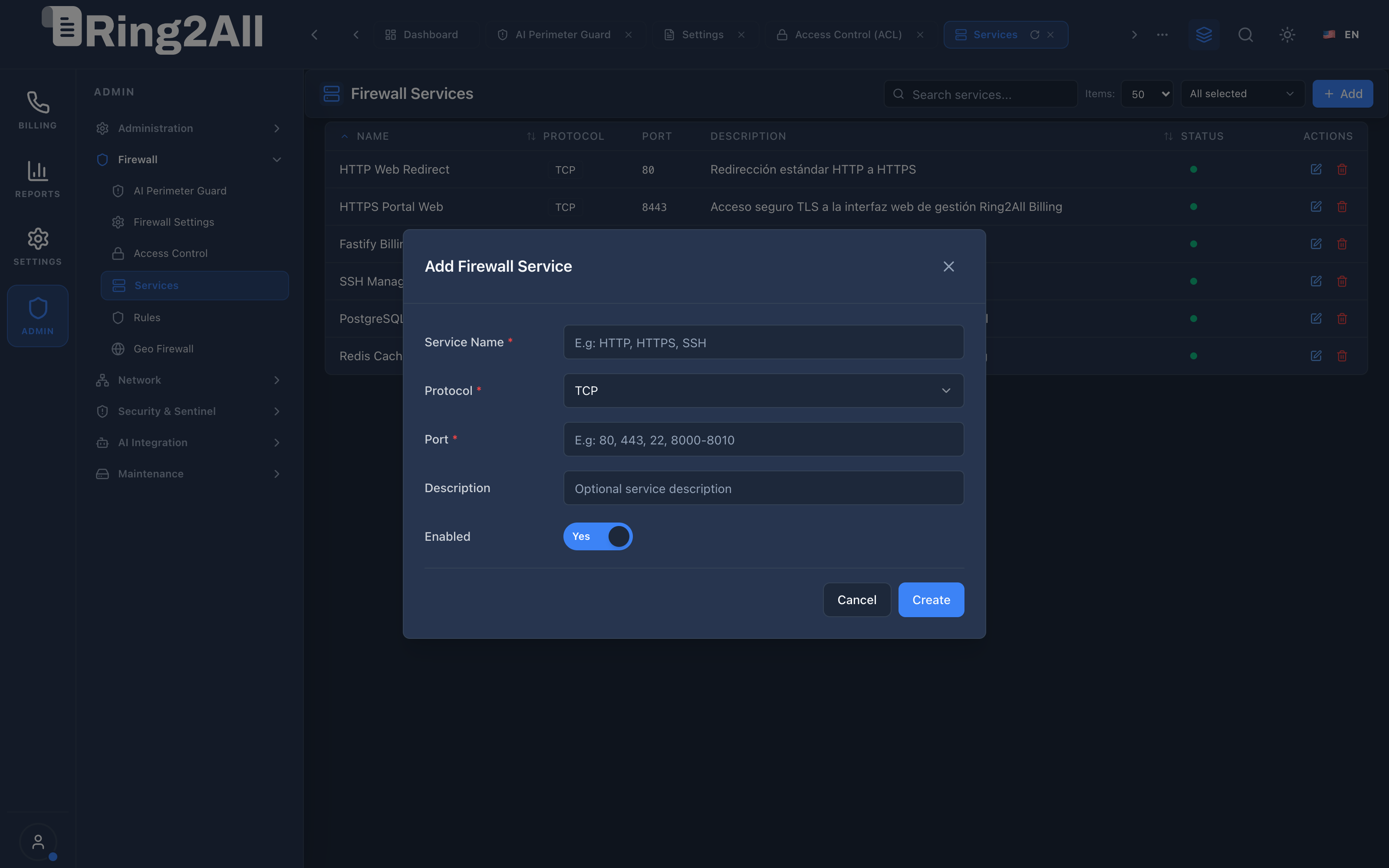 Add Firewall Service Modal