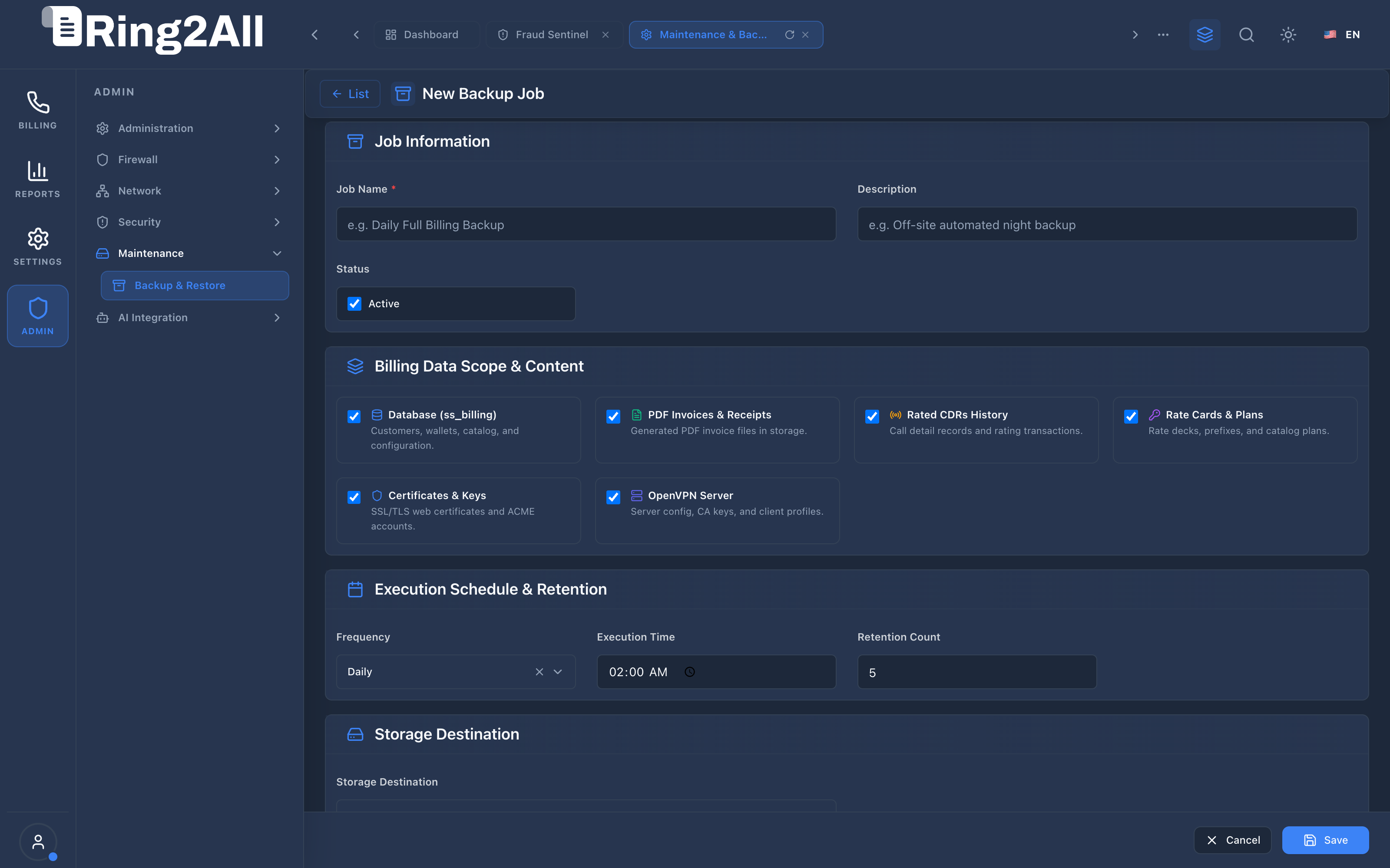 Create Backup Job Form