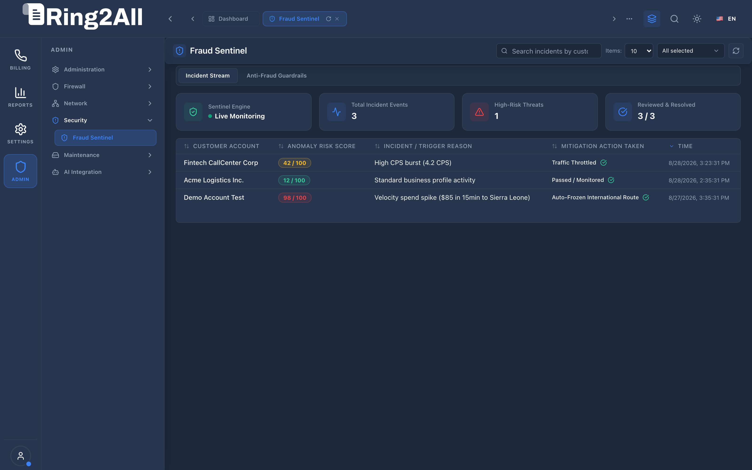 Fraud Sentinel Incident Stream