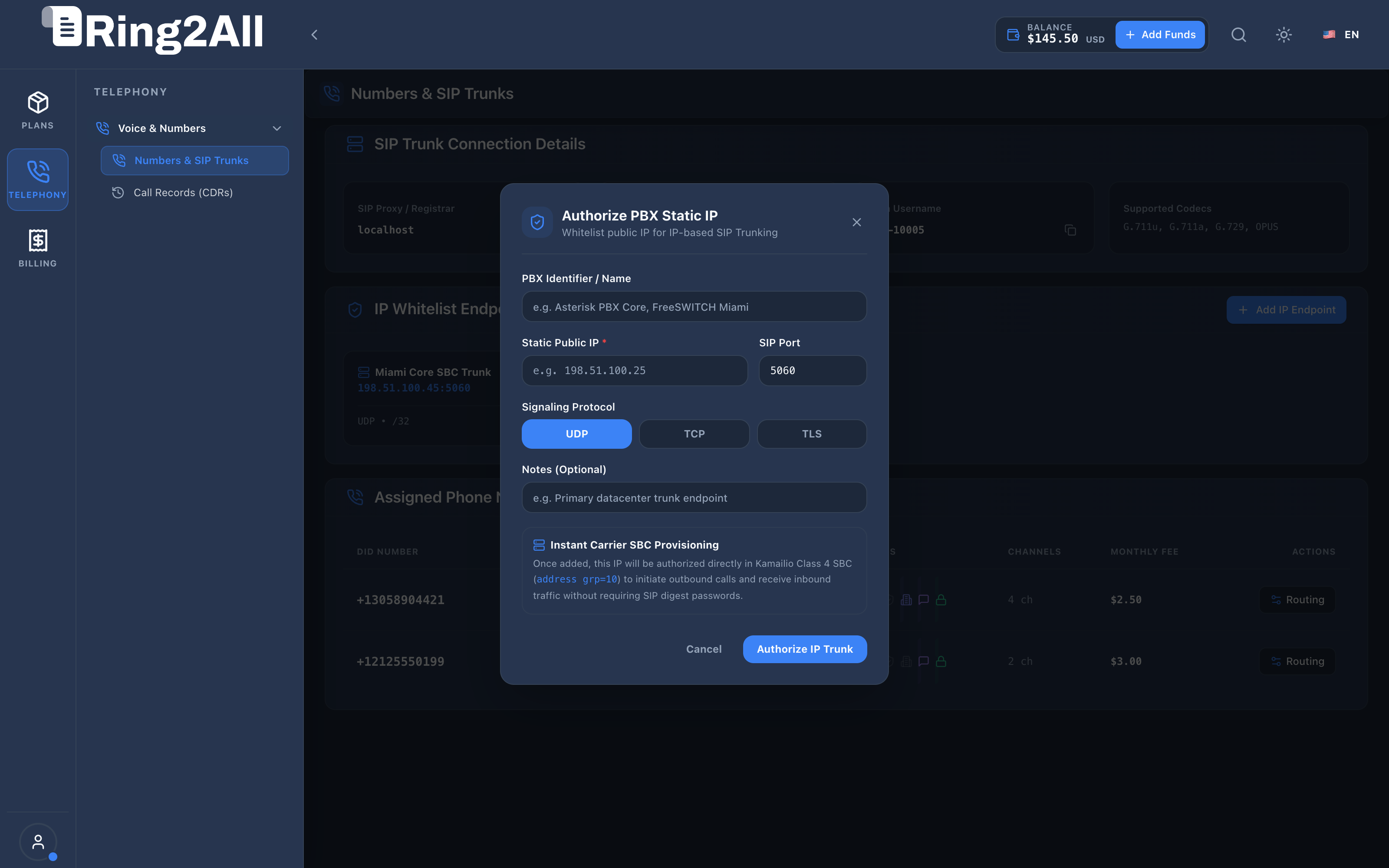 Add SBC IP Whitelist Modal