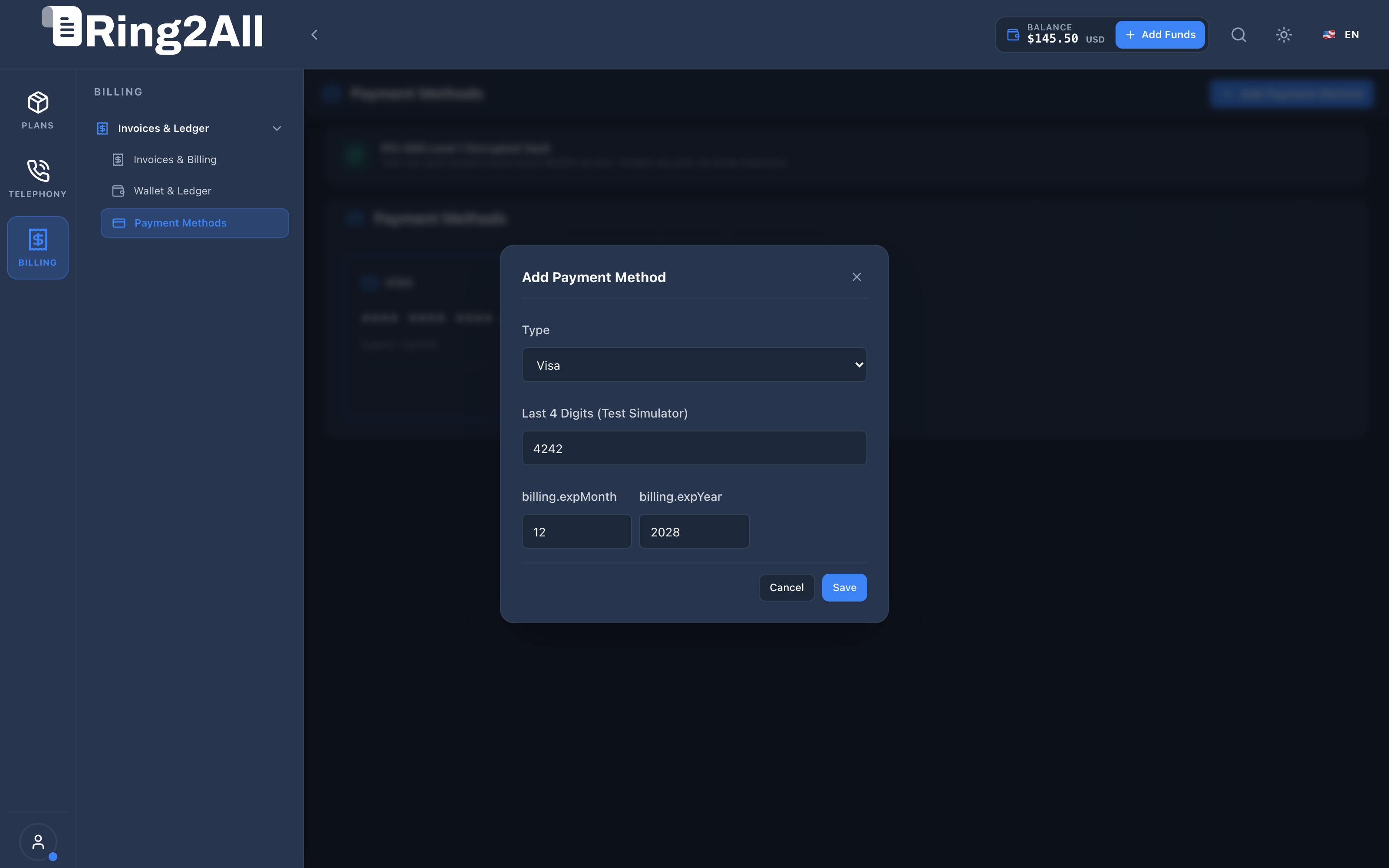 Add Vaulted Payment Method Modal