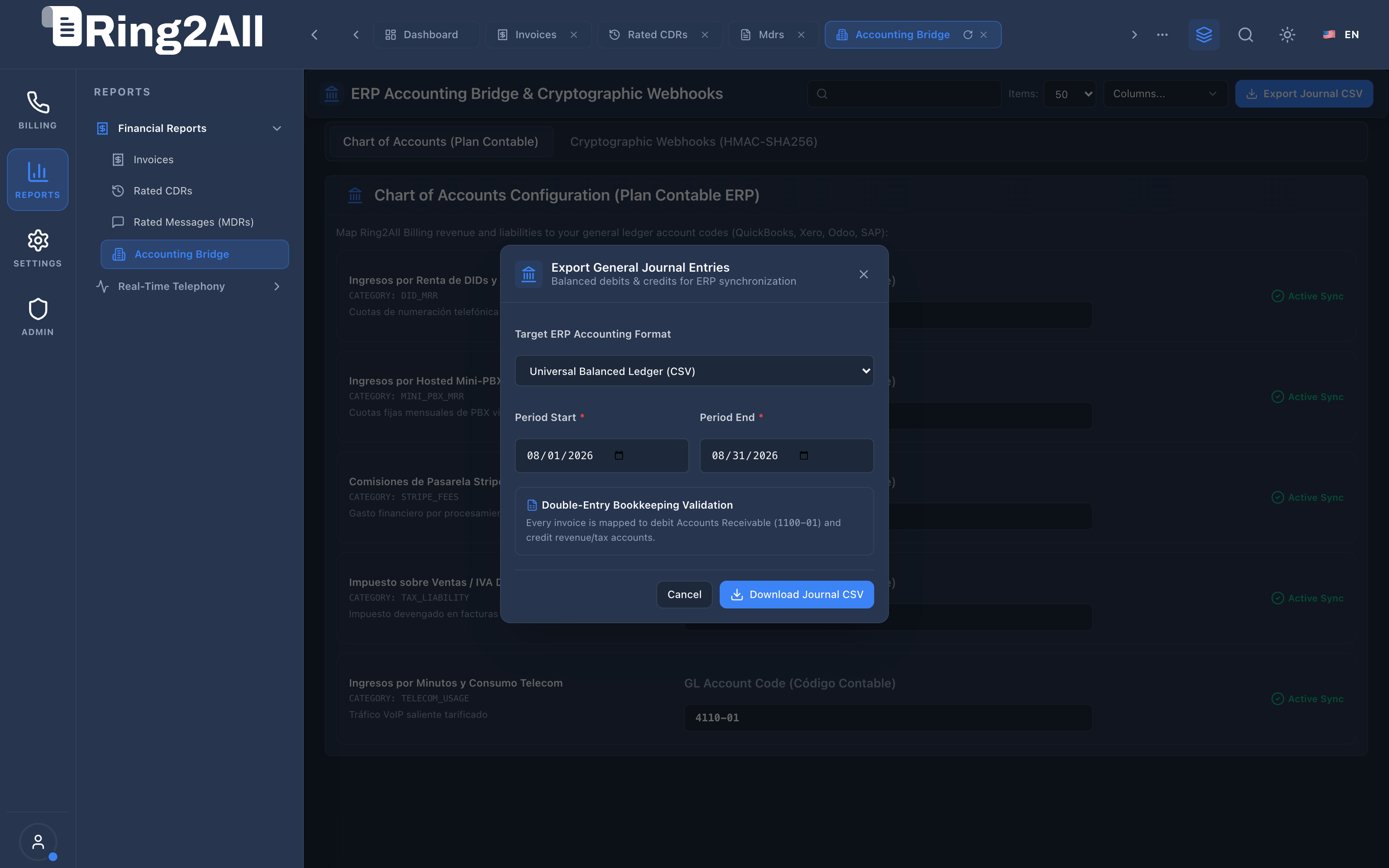 General Journal Export Modal