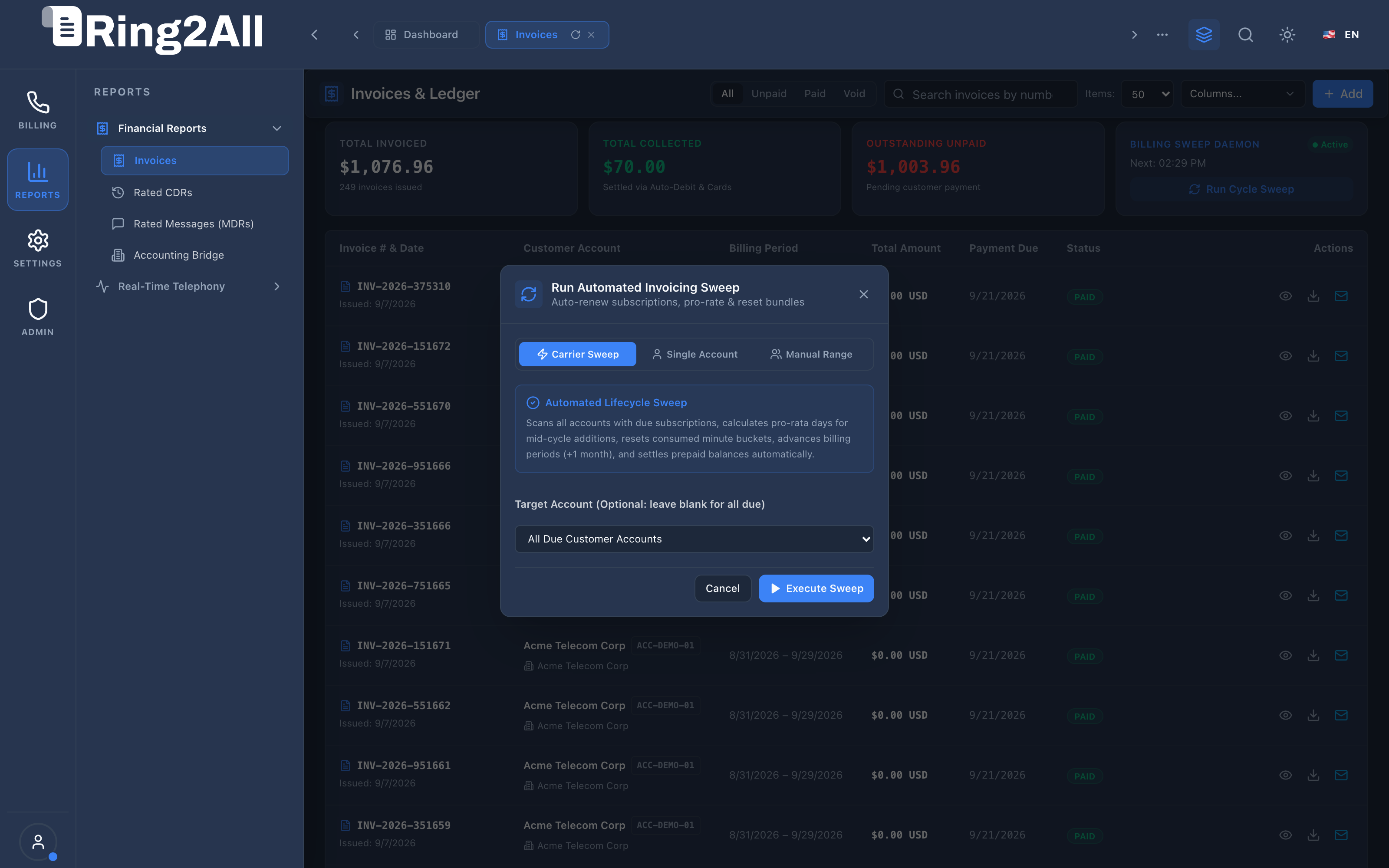 Run Billing Sweep Modal