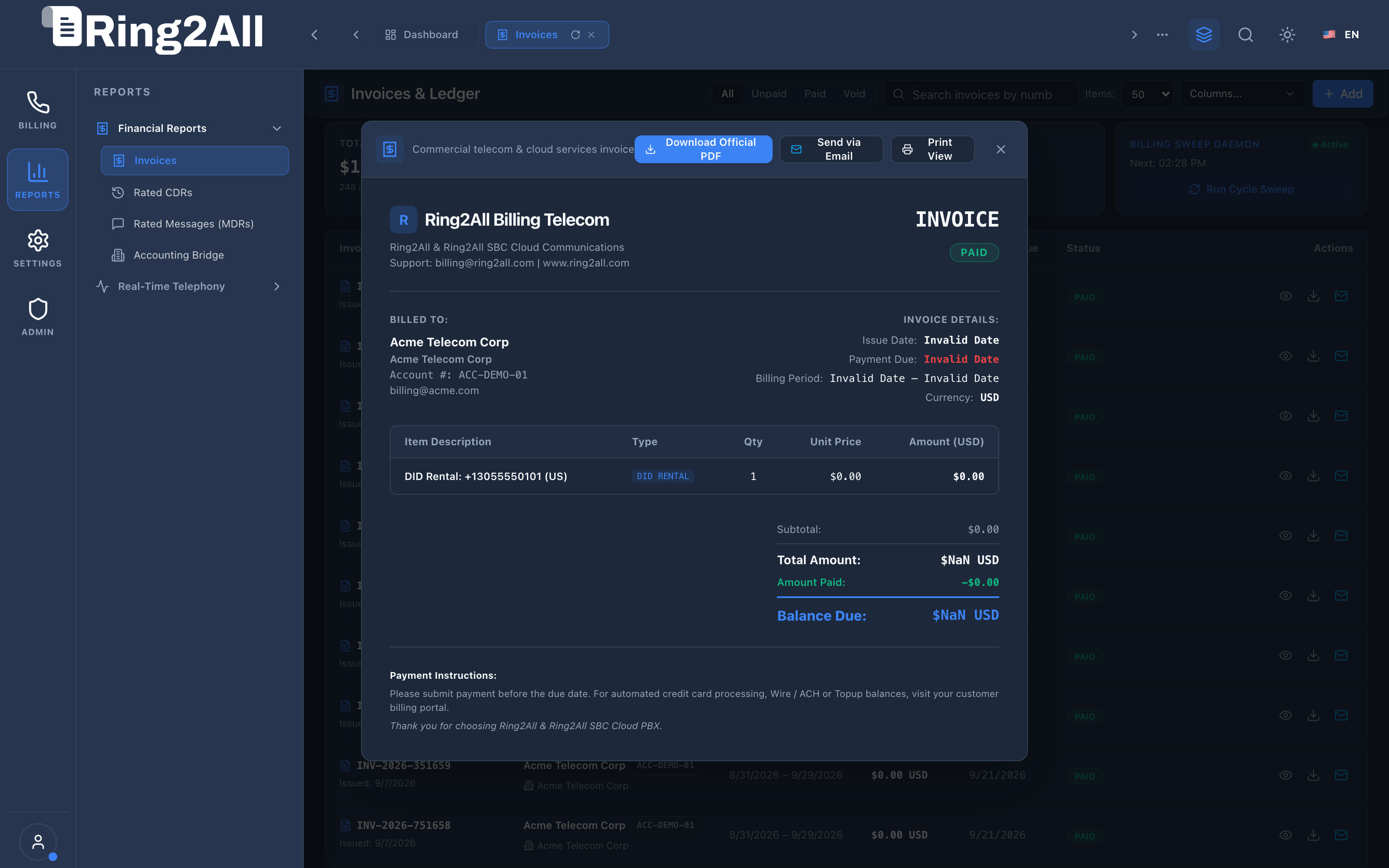 Printable PDF Invoice Modal