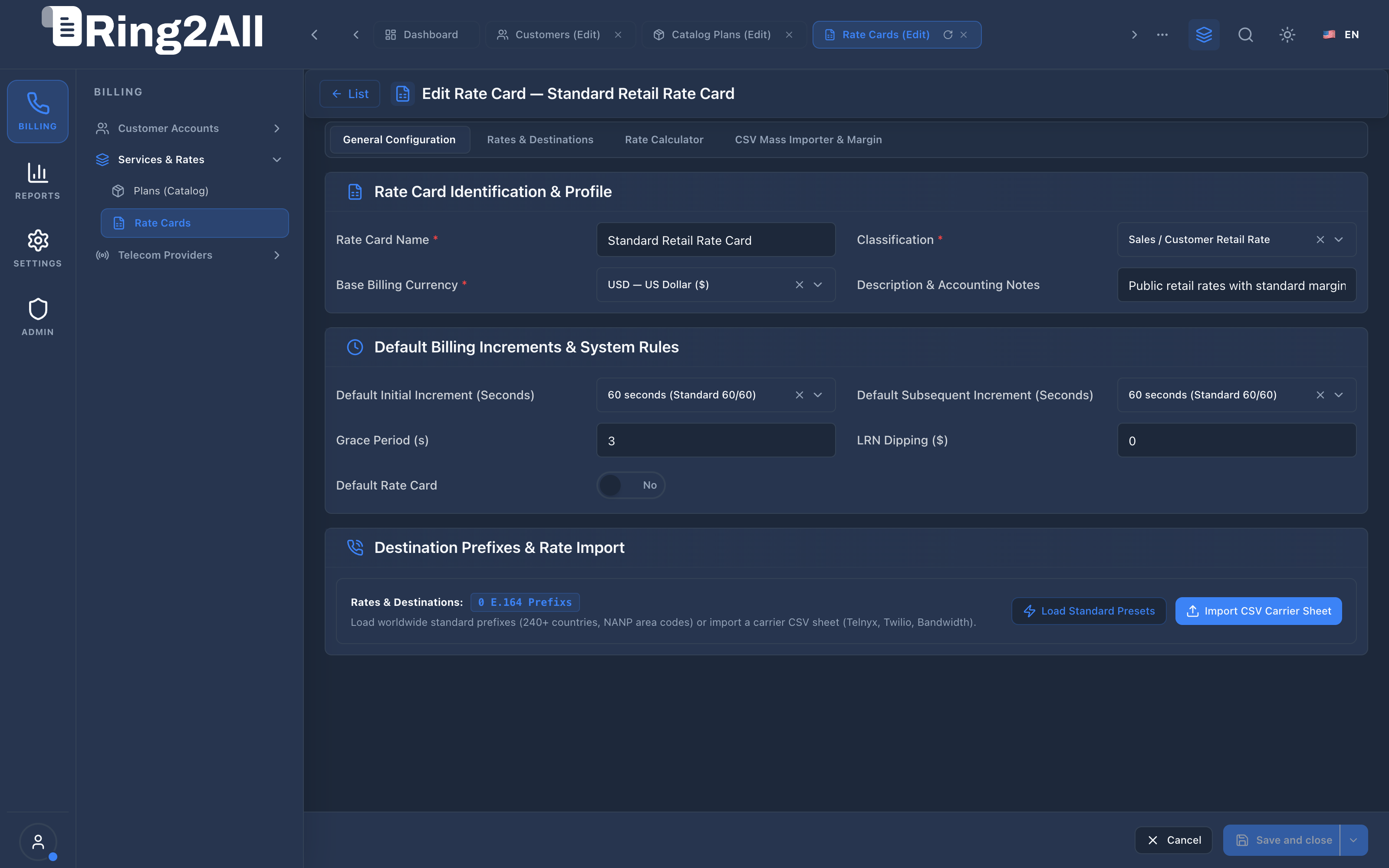 Rate Card Configuration Form