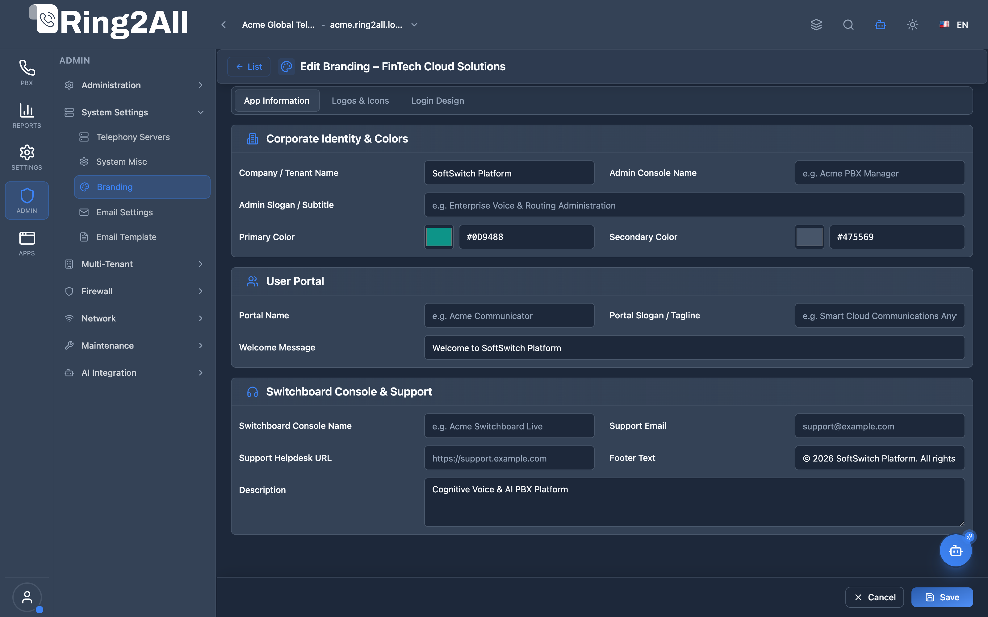 Branding App Info Tab