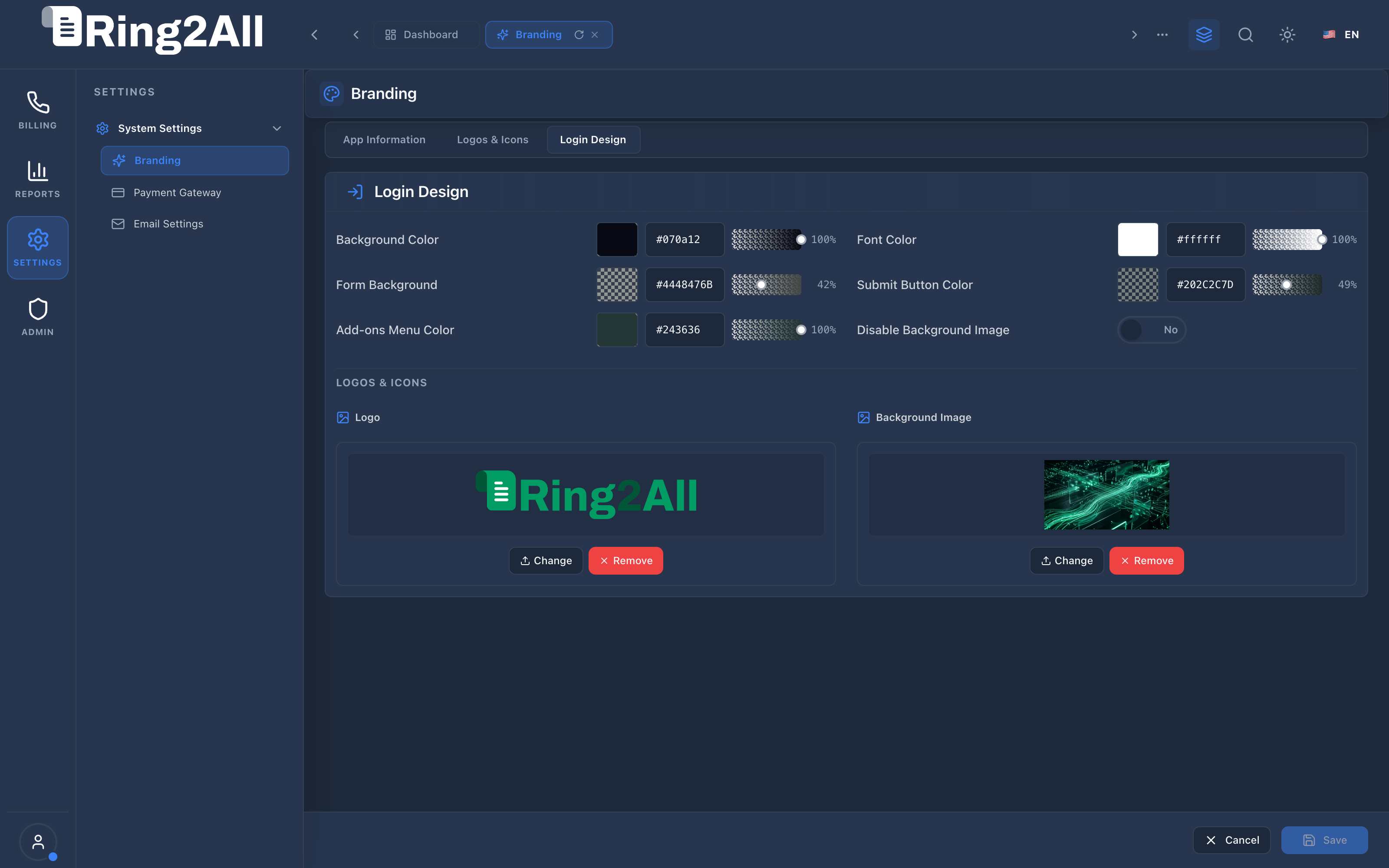 Branding Login Design Tab