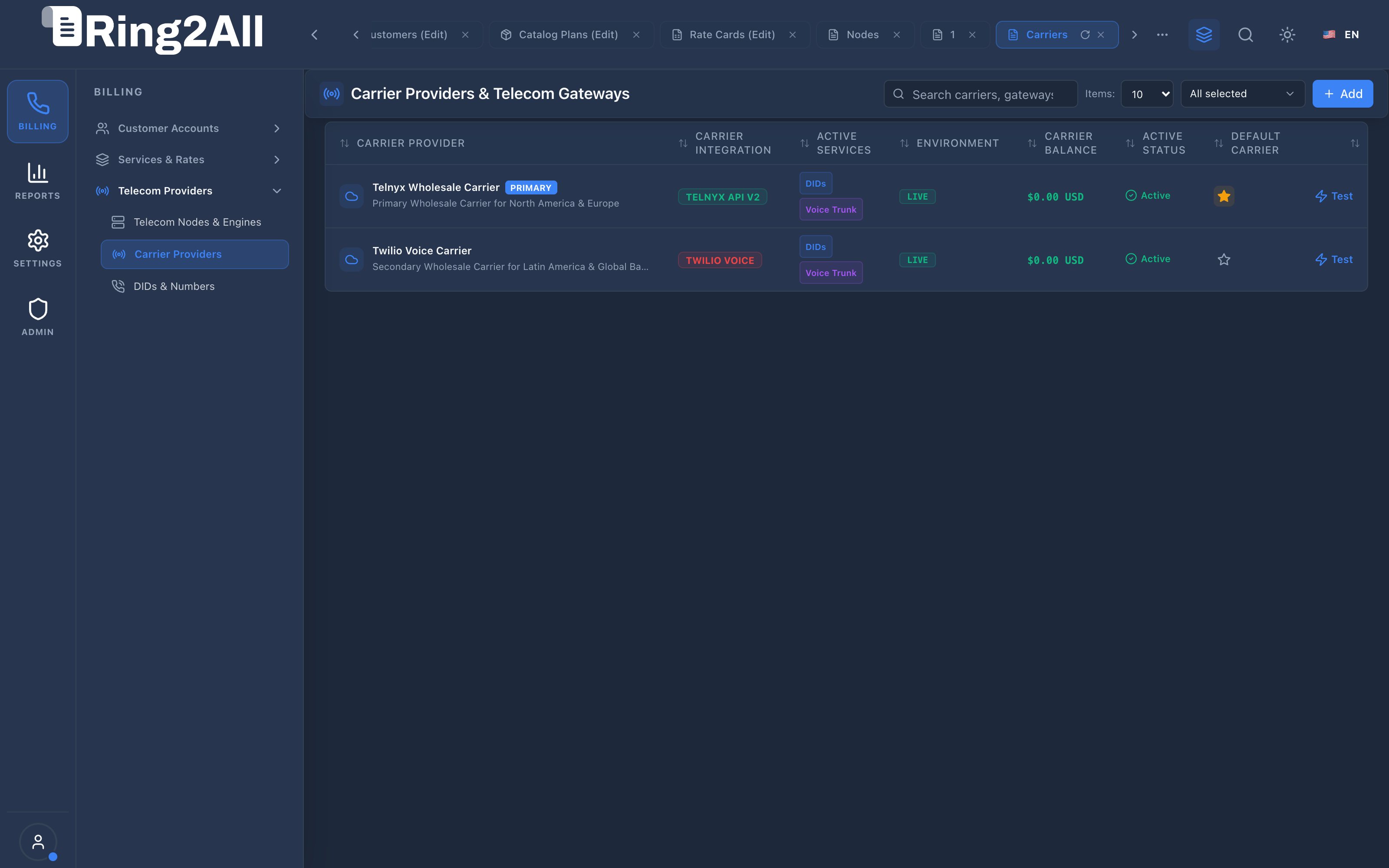 Carrier Providers List View