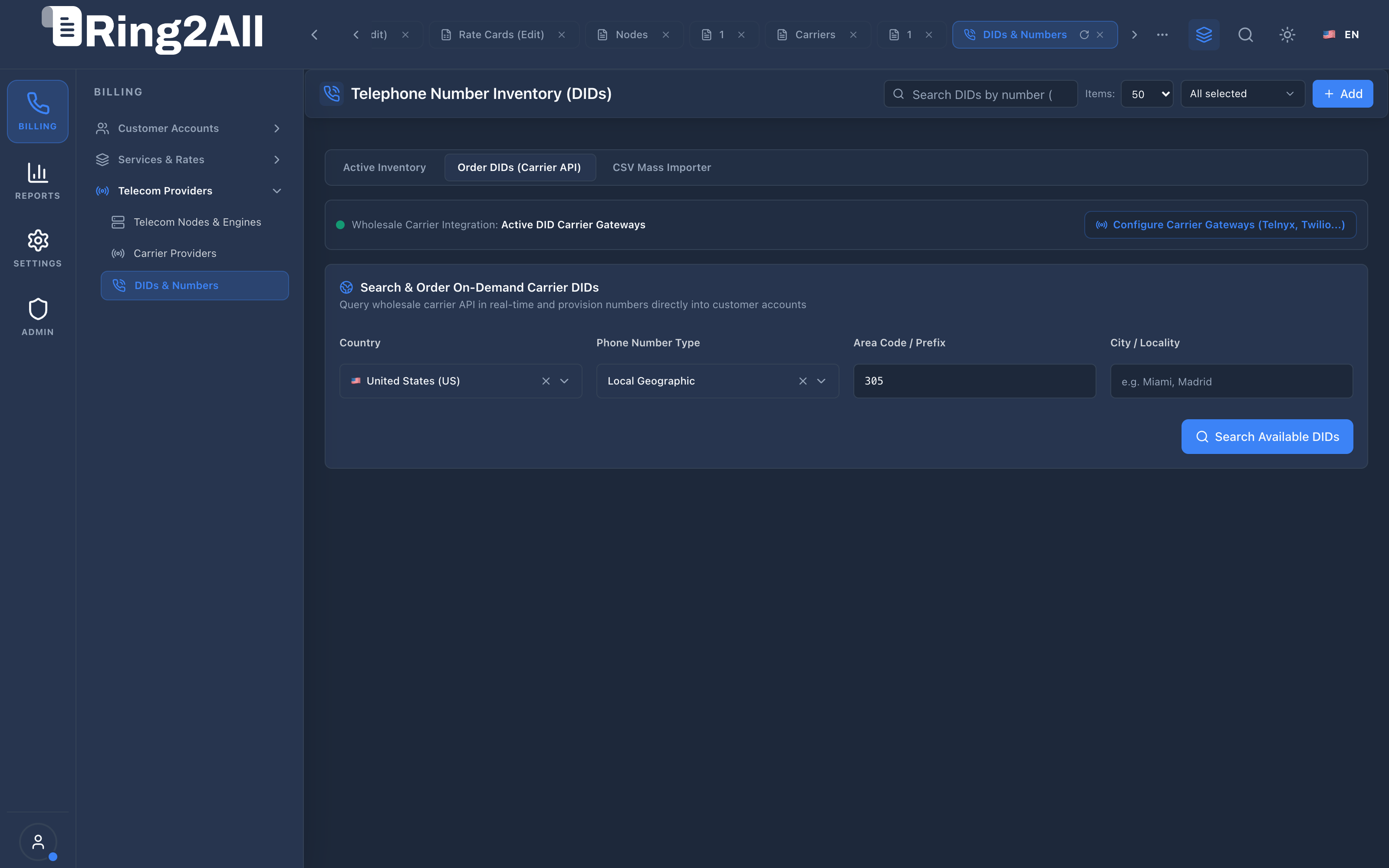 Carrier On-Demand DID Provisioning