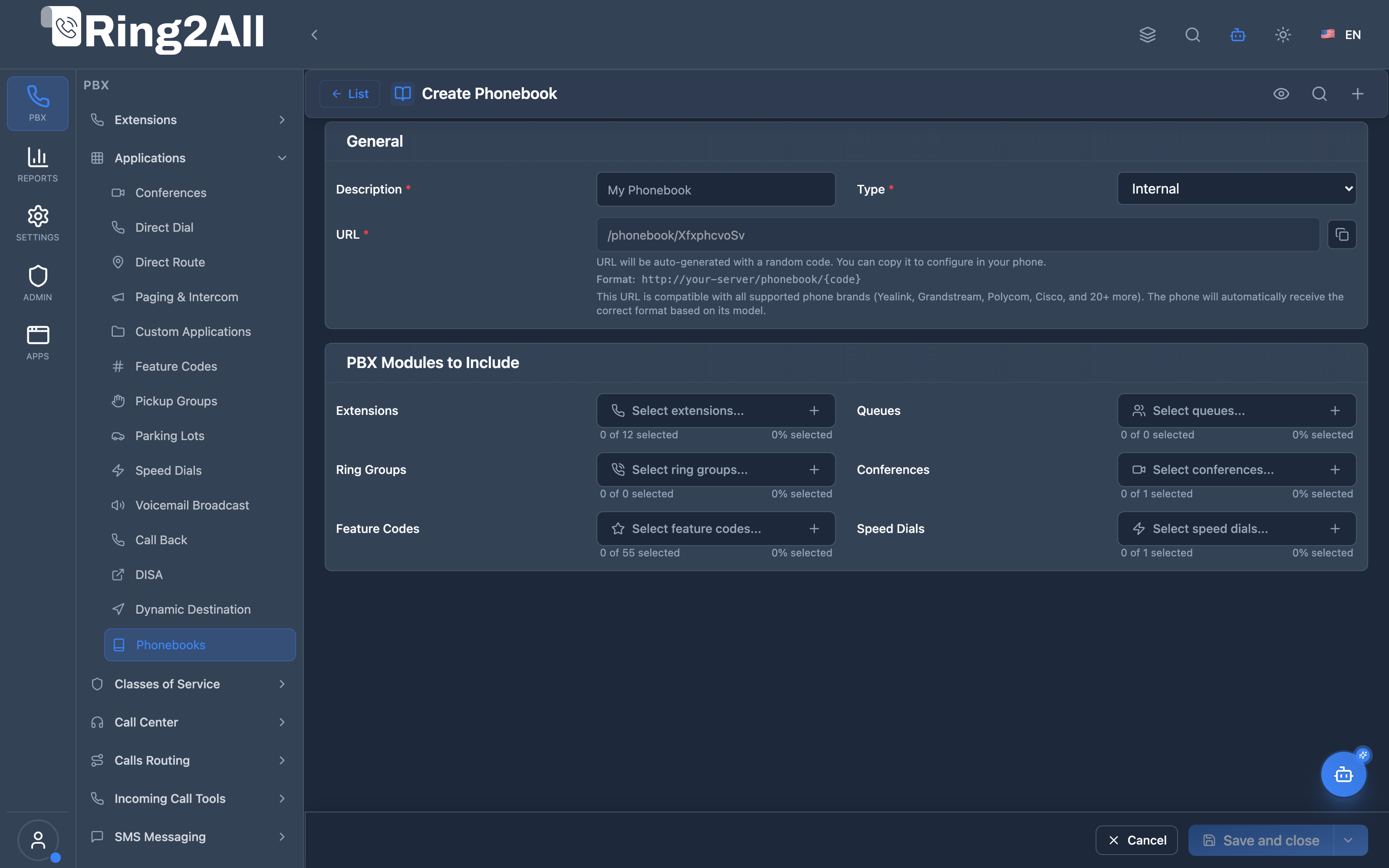 Phonebook Configuration Form
