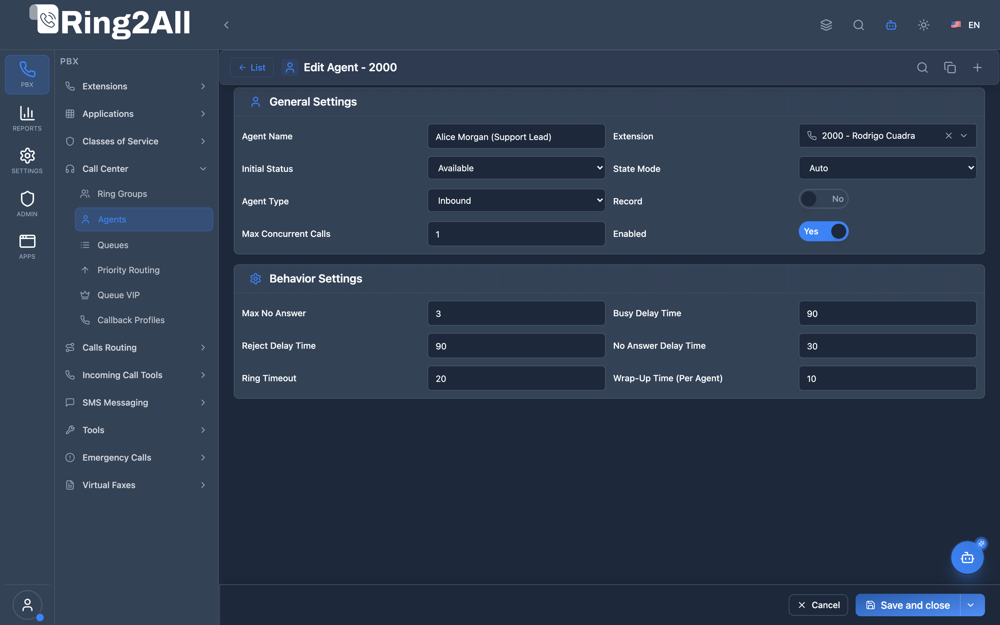Agent Configuration Form
