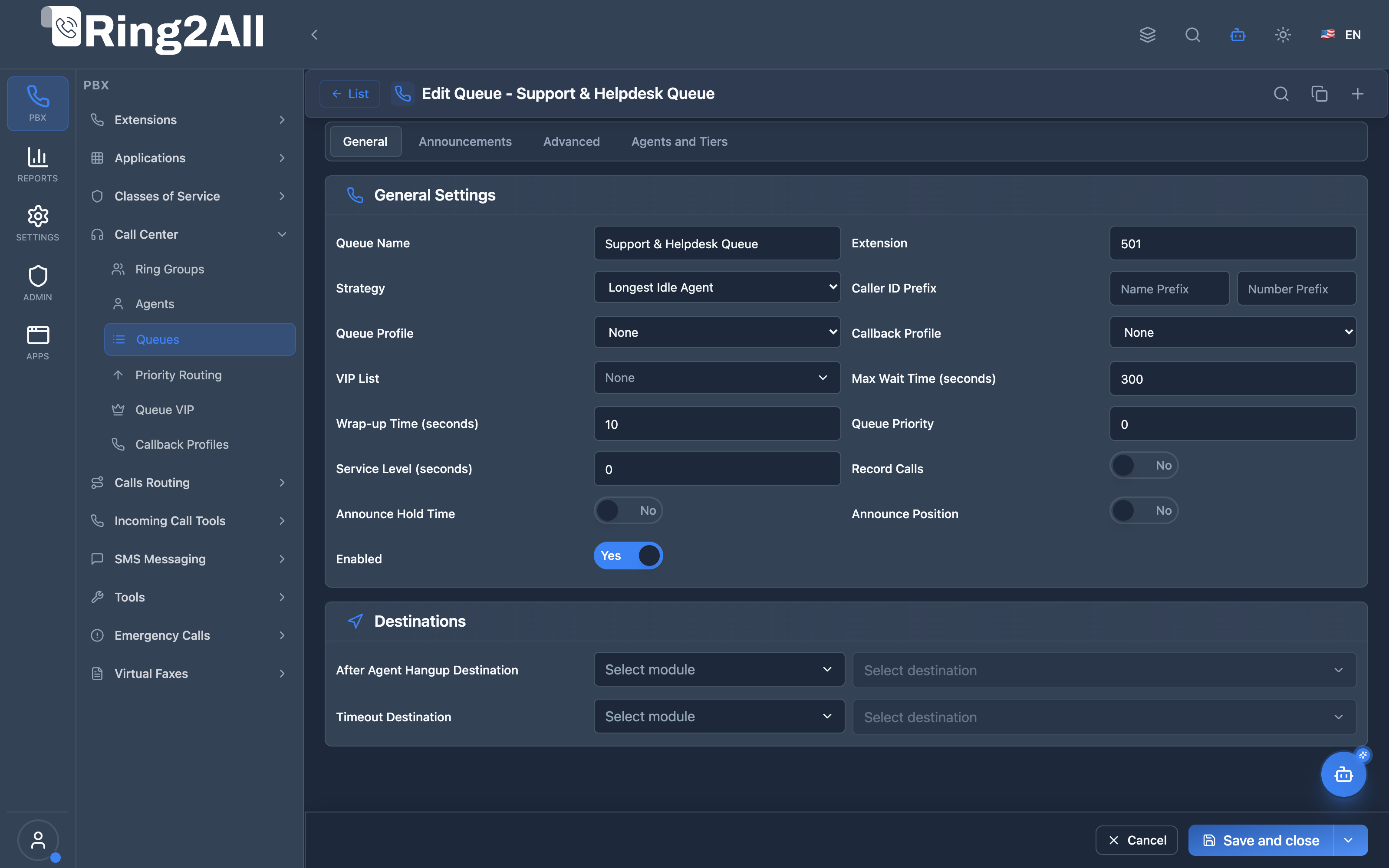 Queue Configuration Form
