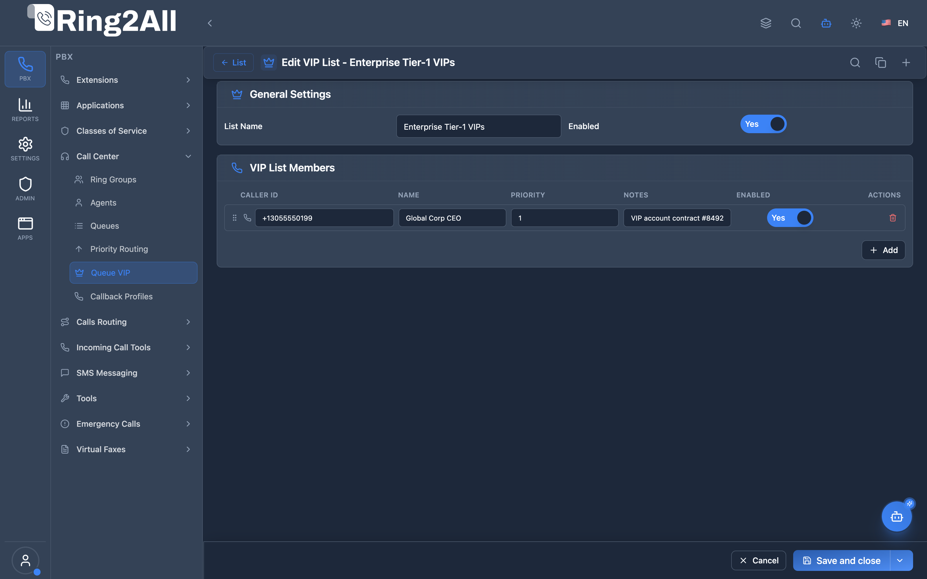 VIP List Configuration Form